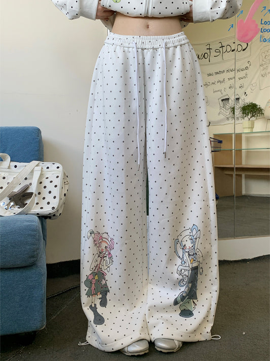 Polka Dot Girl Graphic Wide-Leg Sweatpants