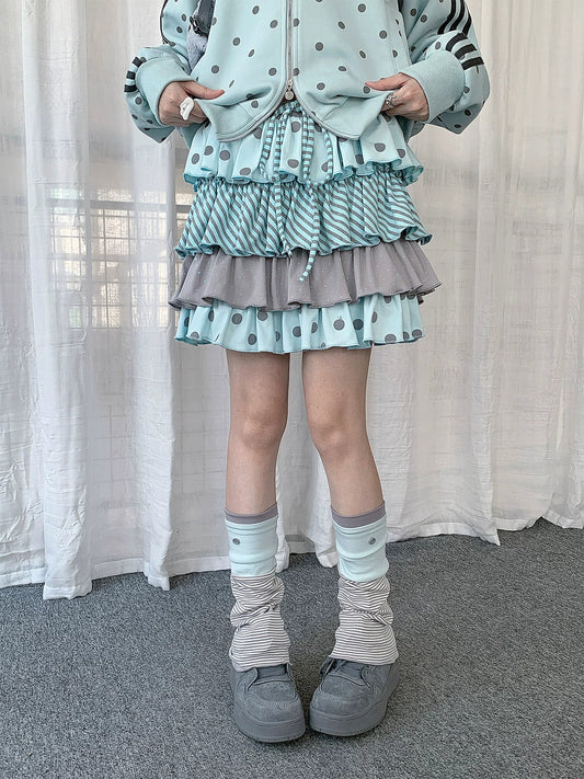 Polka Dot Stripe Tiered Mini Skirt