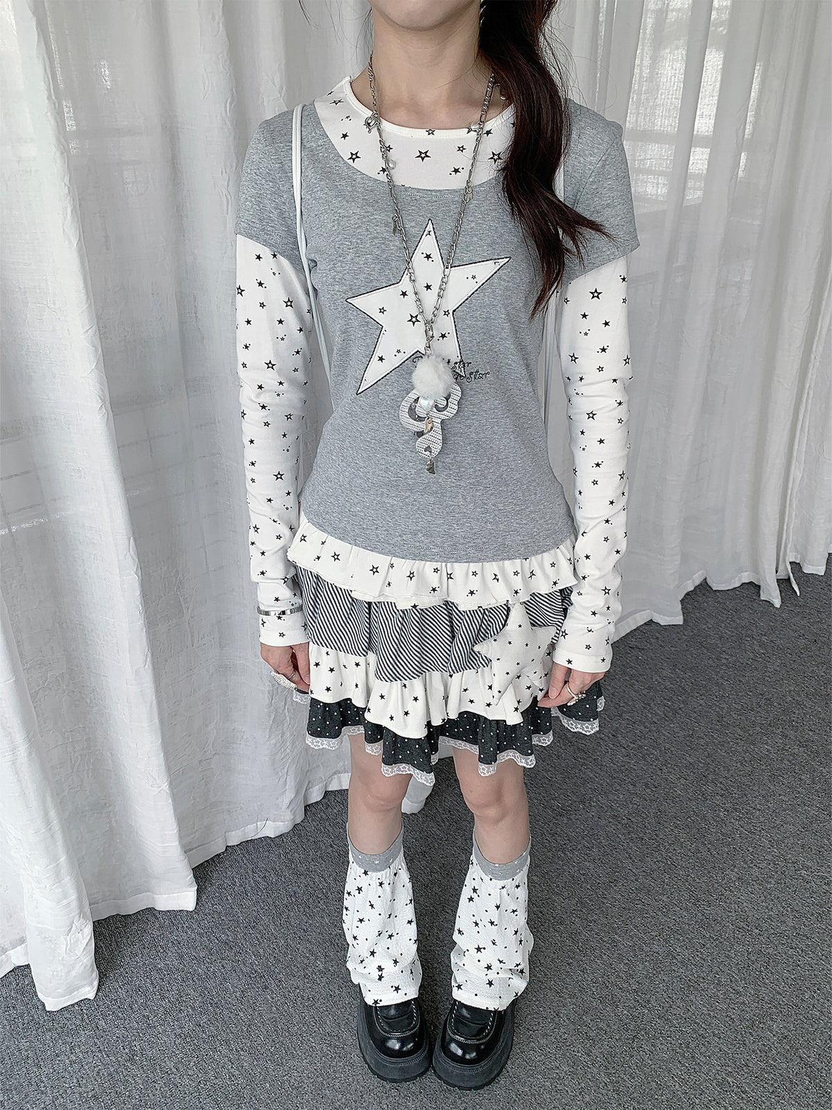 Star Appliqué Layered Long Sleeve Top