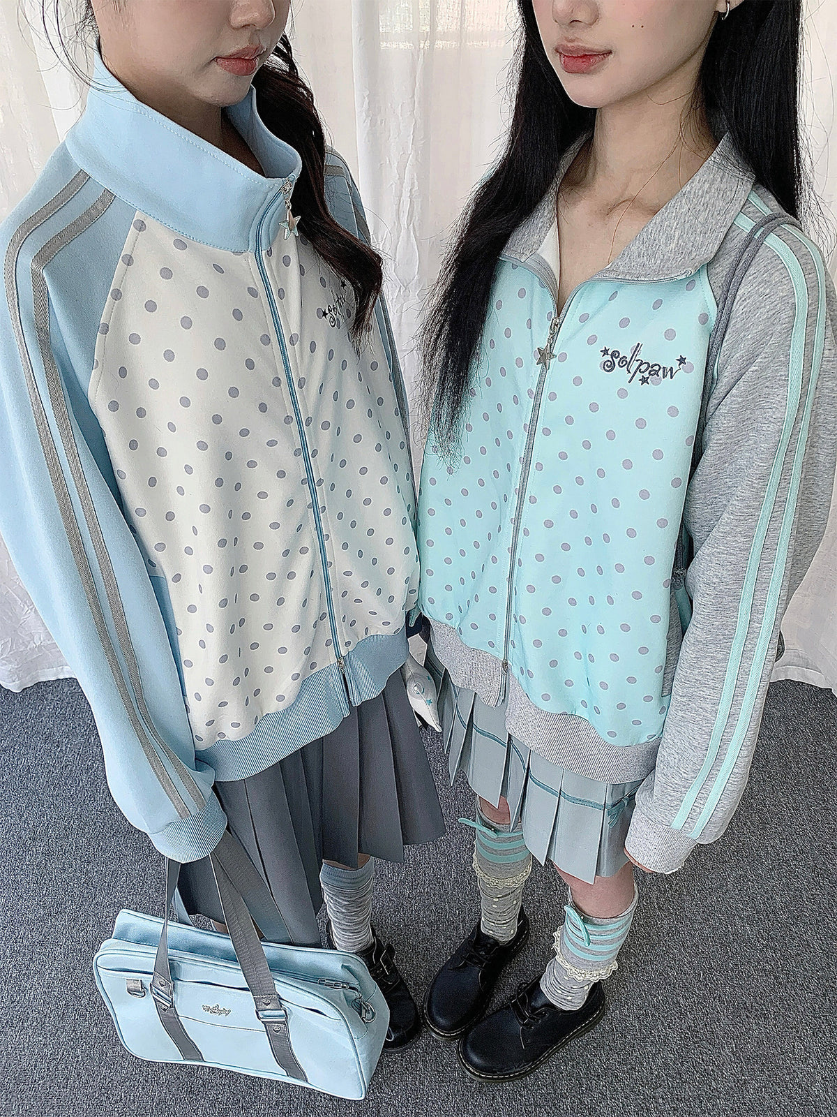 Polka Dot Stripe Zip-Up Track Jacket