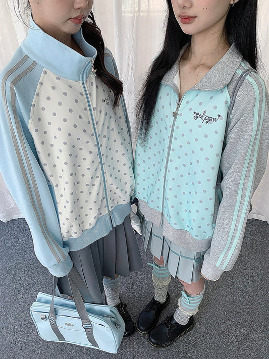 Polka Dot Stripe Zip-Up Track Jacket