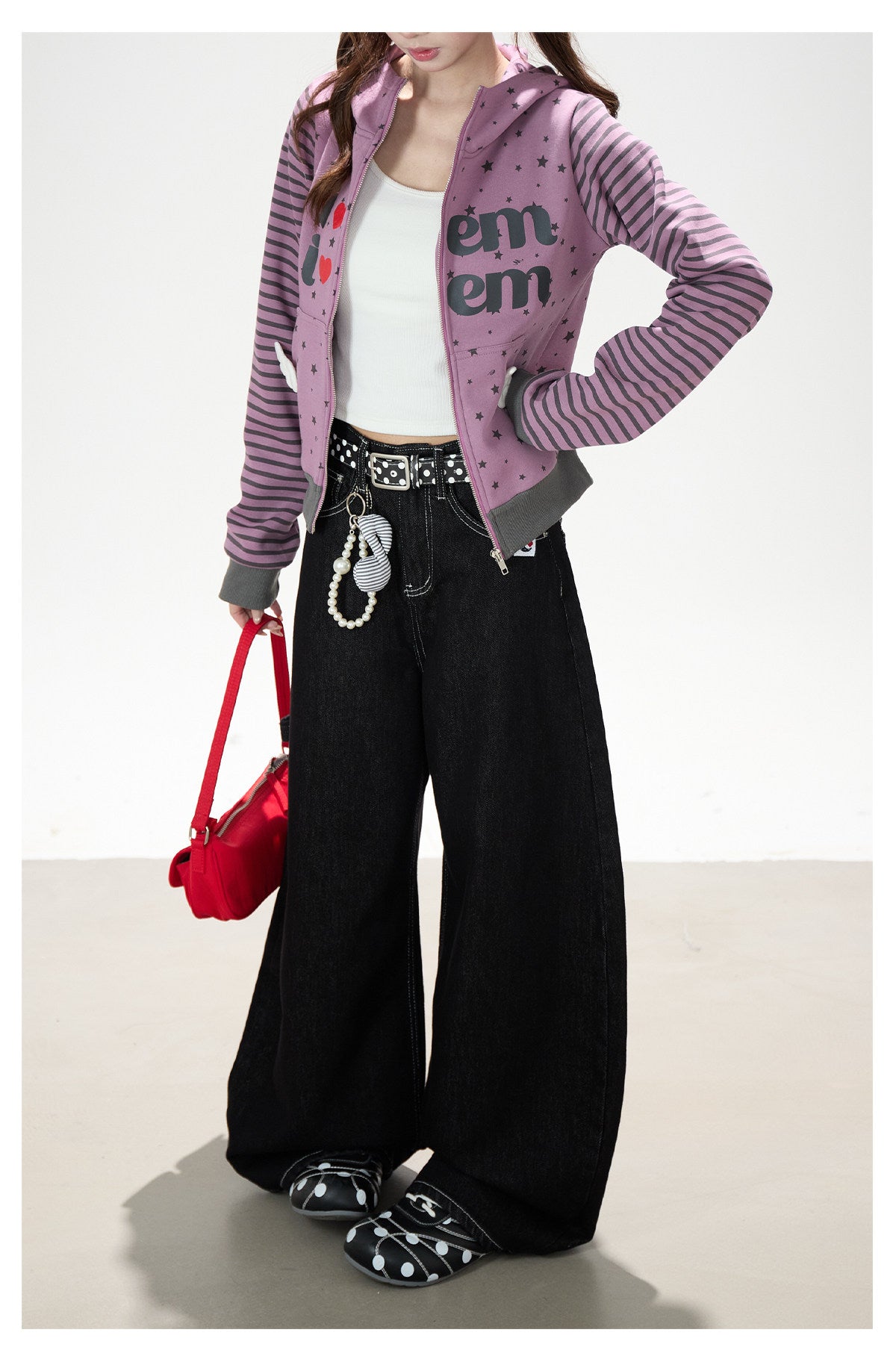 Washed Black Curved Wide-Leg Jeans