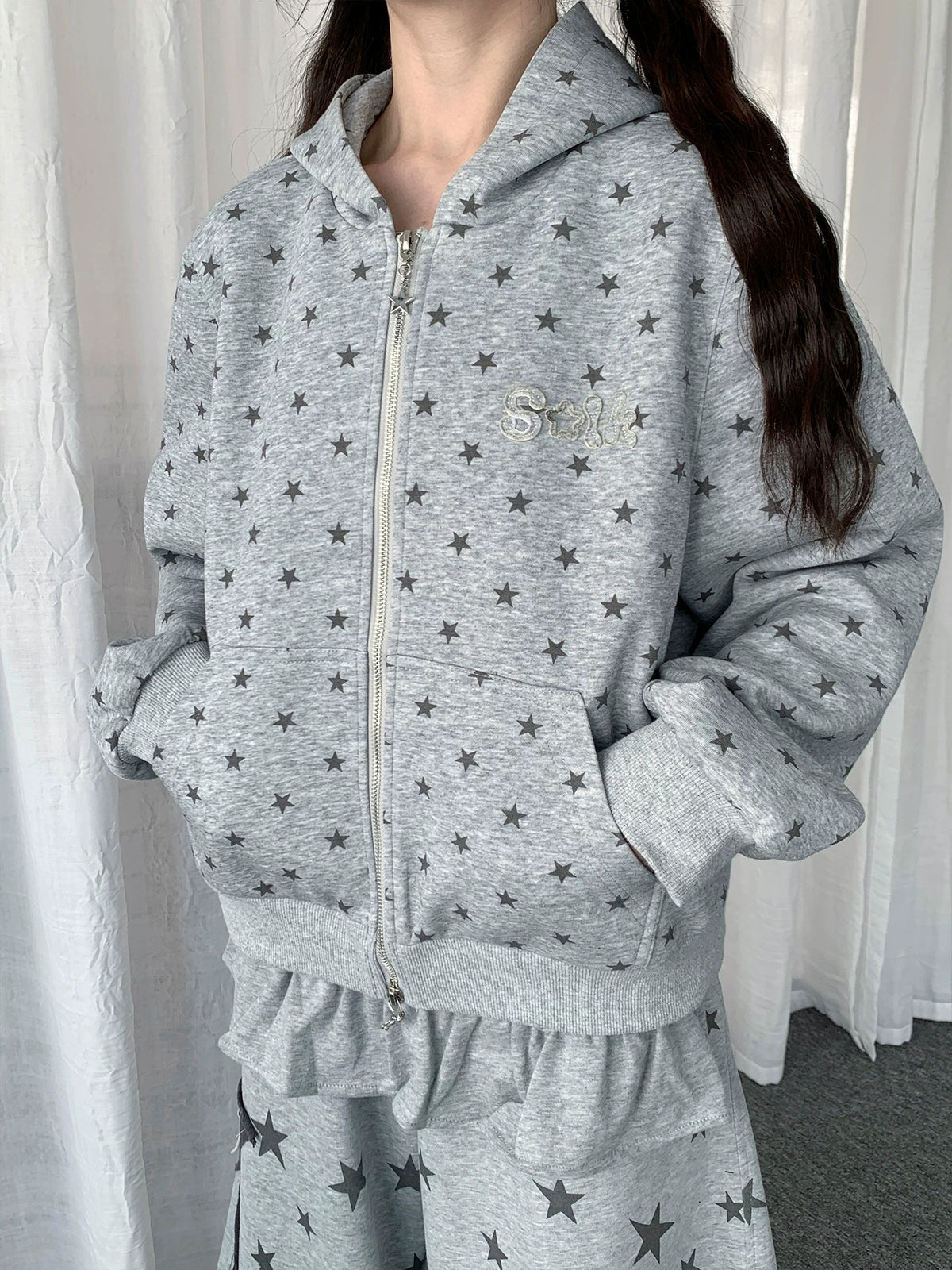 Allover Star Print Zip-Up Hoodie