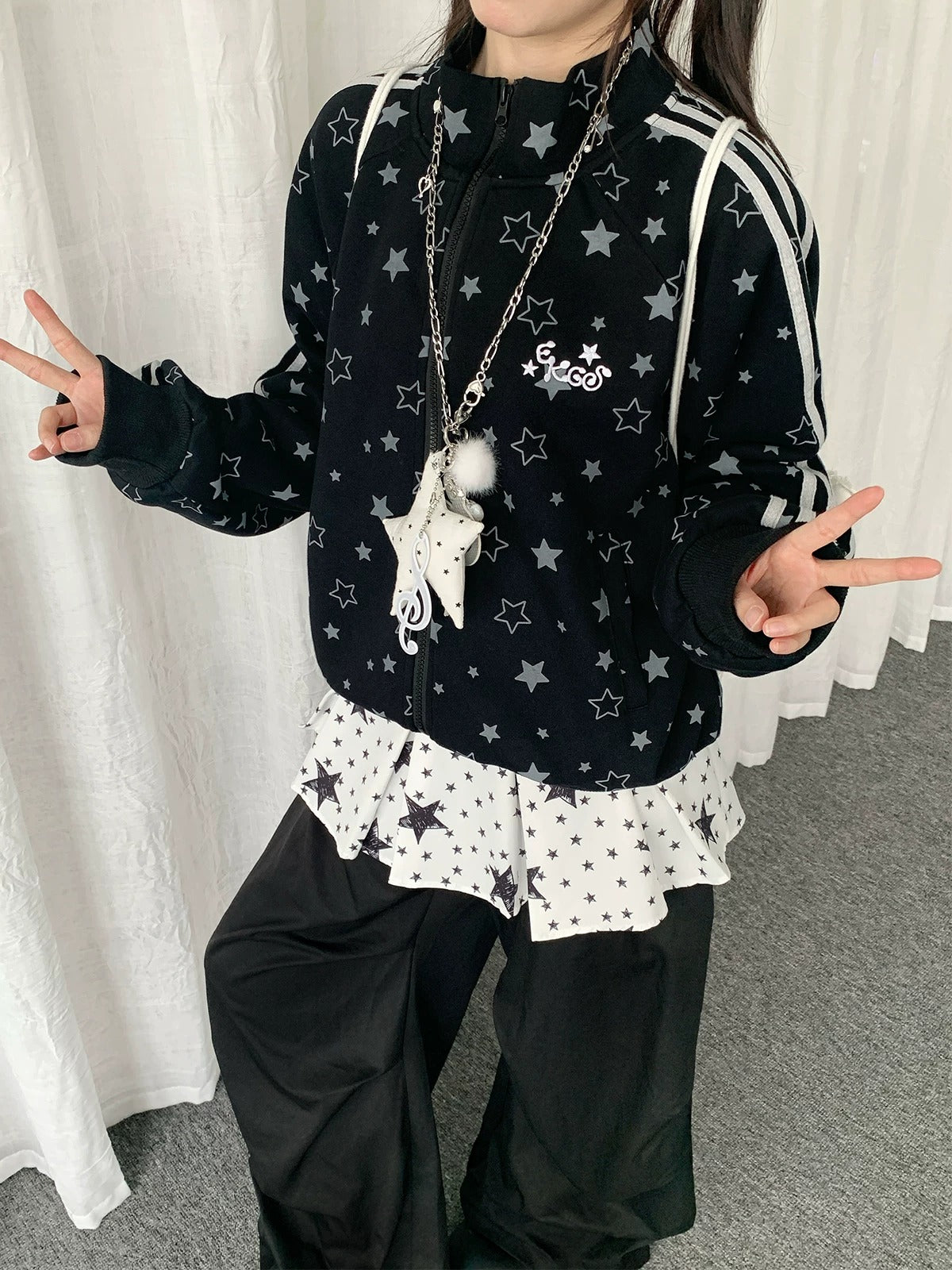 Allover Star Print Track Zip Jacket
