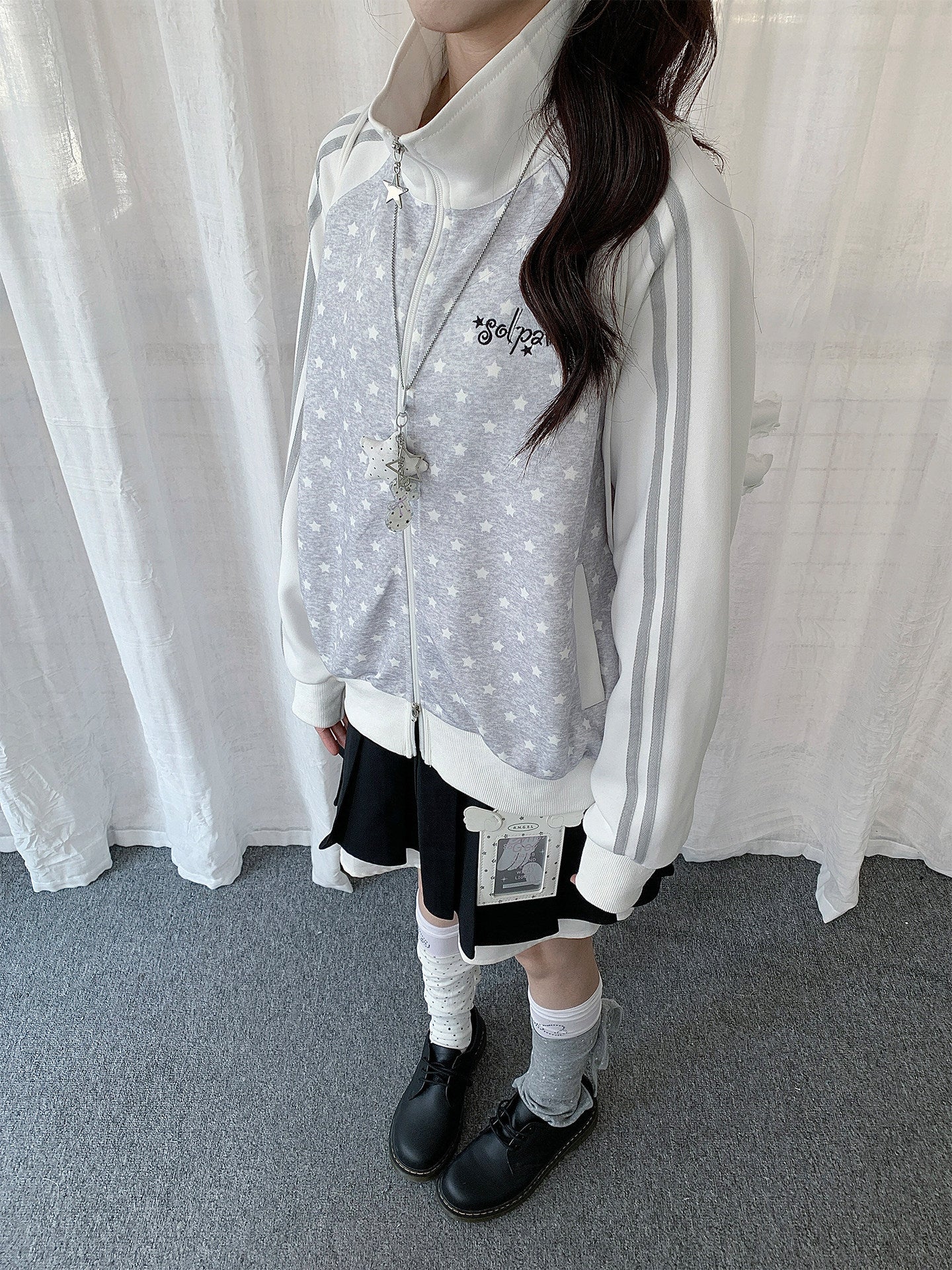 Gray Star Stripe Zip-Up Track Jacket