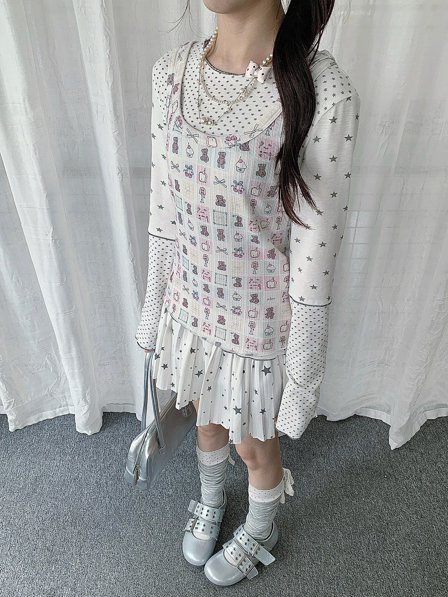Ivory Star Bear Layered Two-Piece Top Set