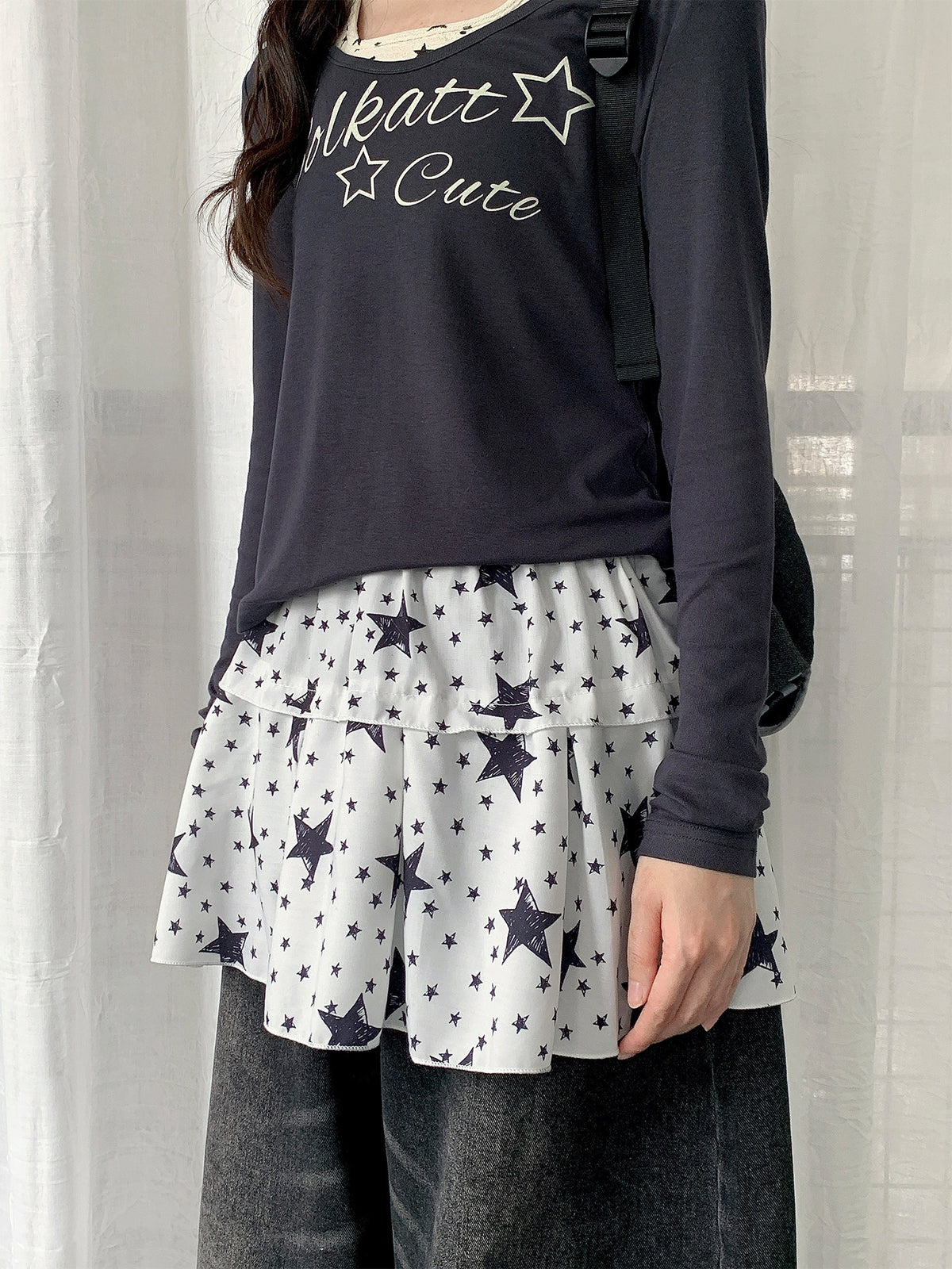 Star Print Layering Mini Skirt