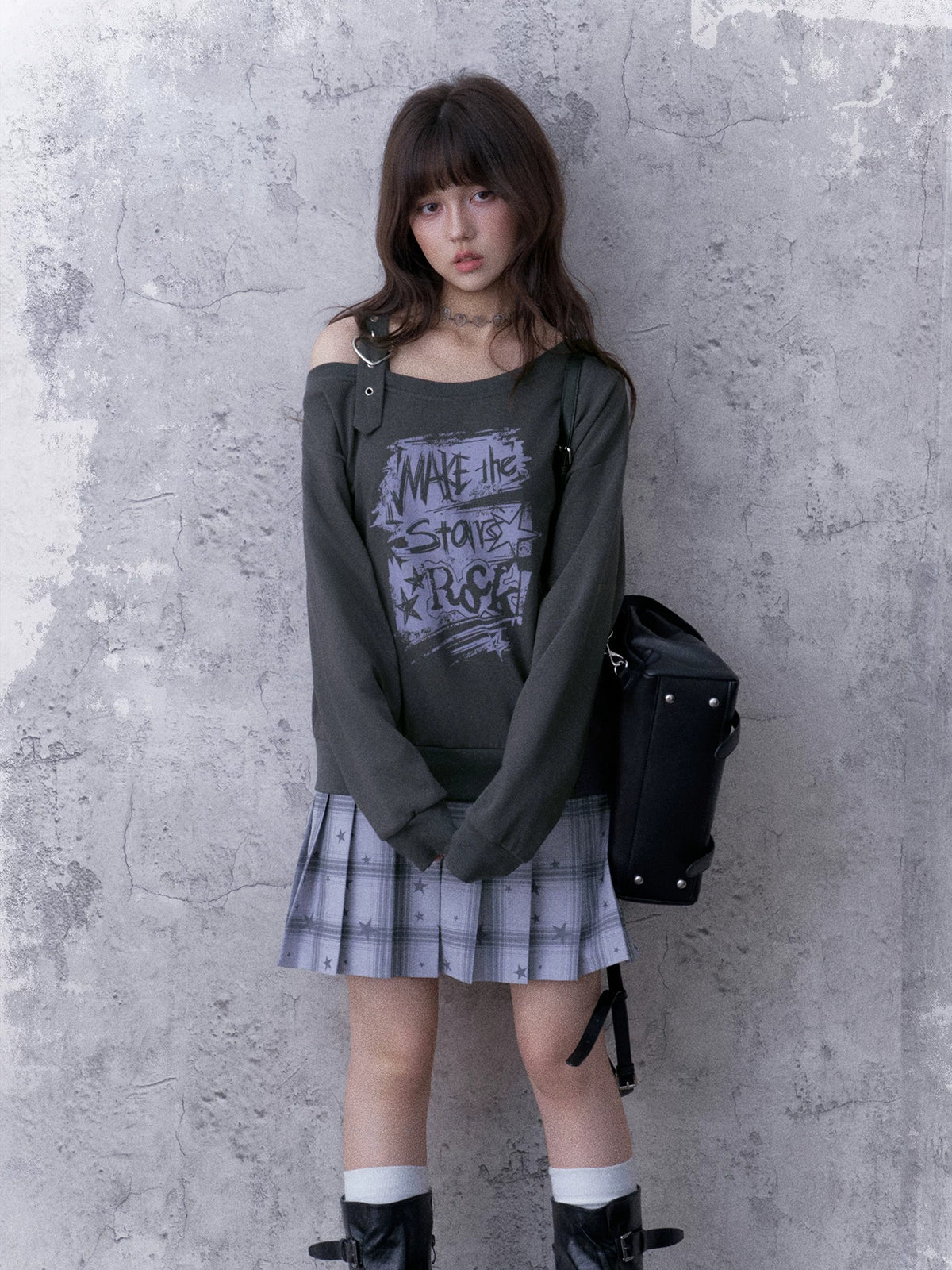 Heart-Strap Graphic Faux-Layered Sweatshirt Dress