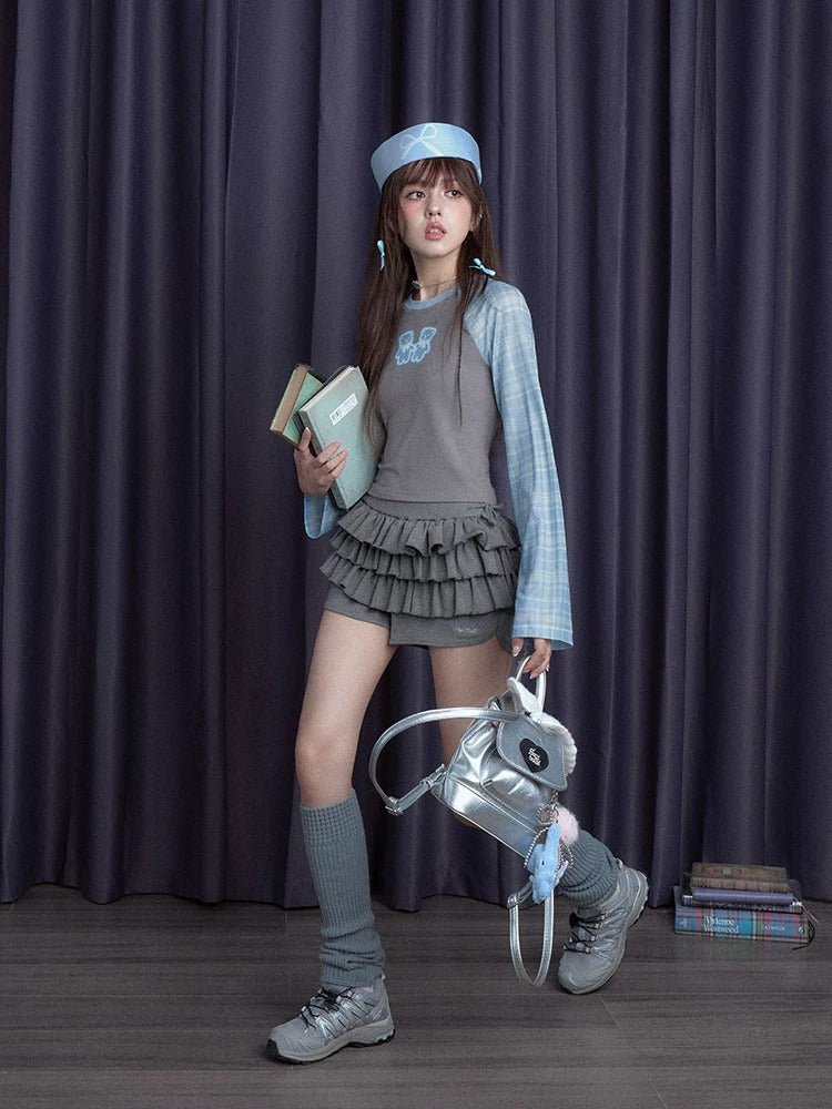 Charcoal Tiered Ruffle Side-Tie Skort