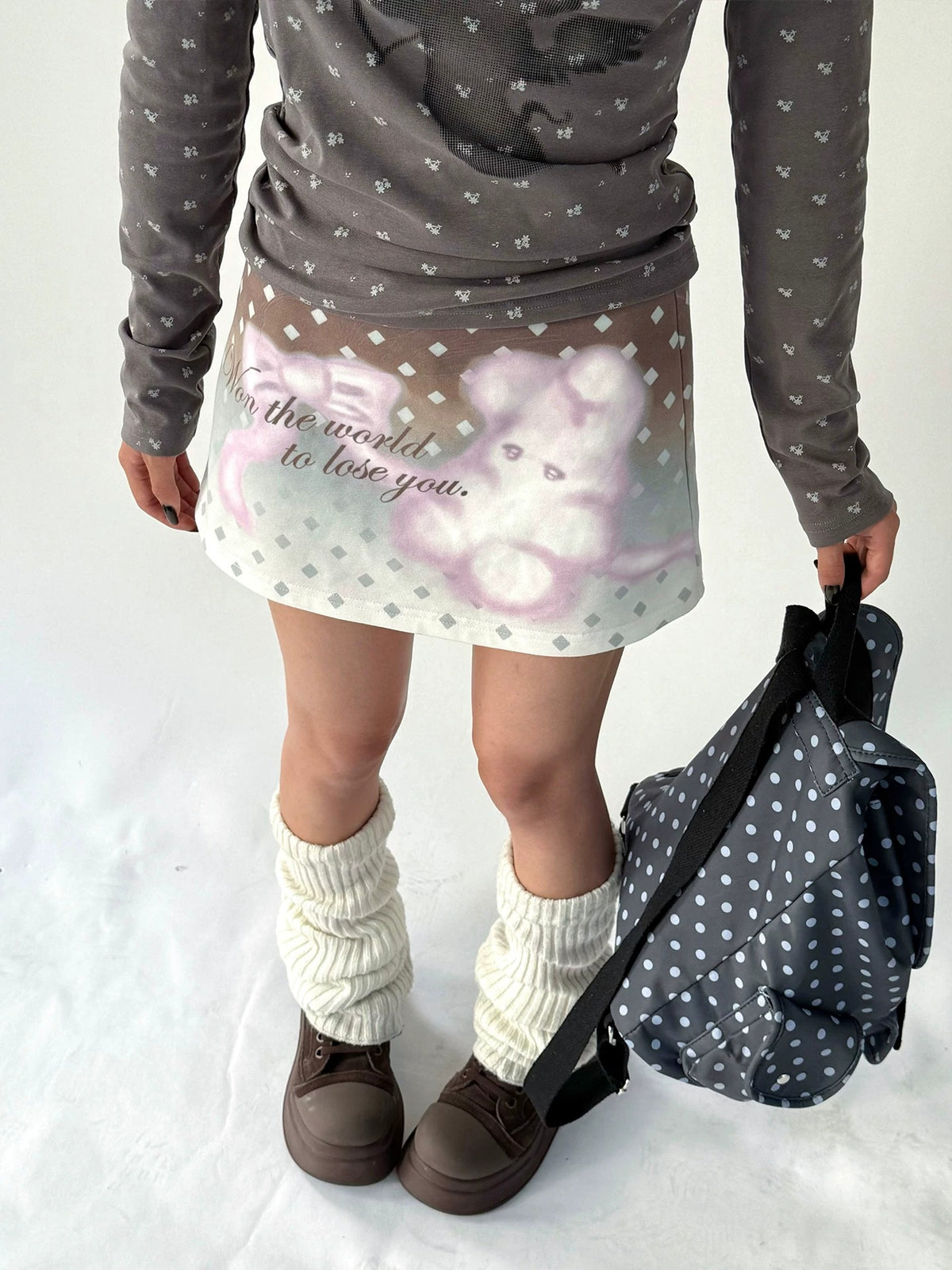 Dream Bunny Graphic Low-Rise A-Line Mini Skirt