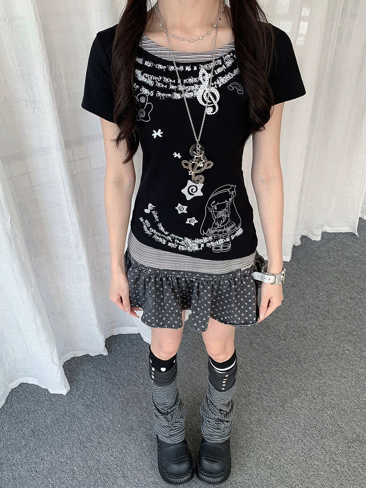 Midnight Melody Layered Graphic Tee