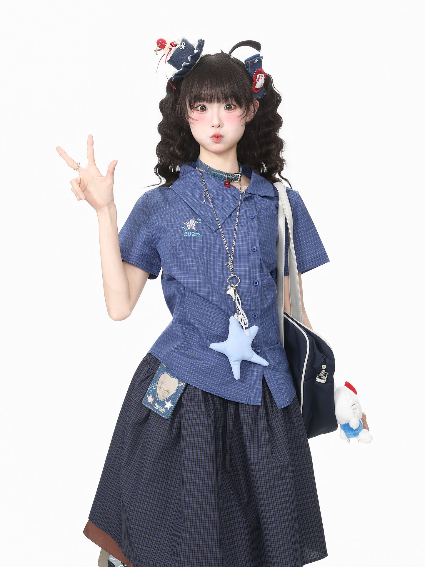 Rainbow Heart Plaid Fitted Short-Sleeve Shirt