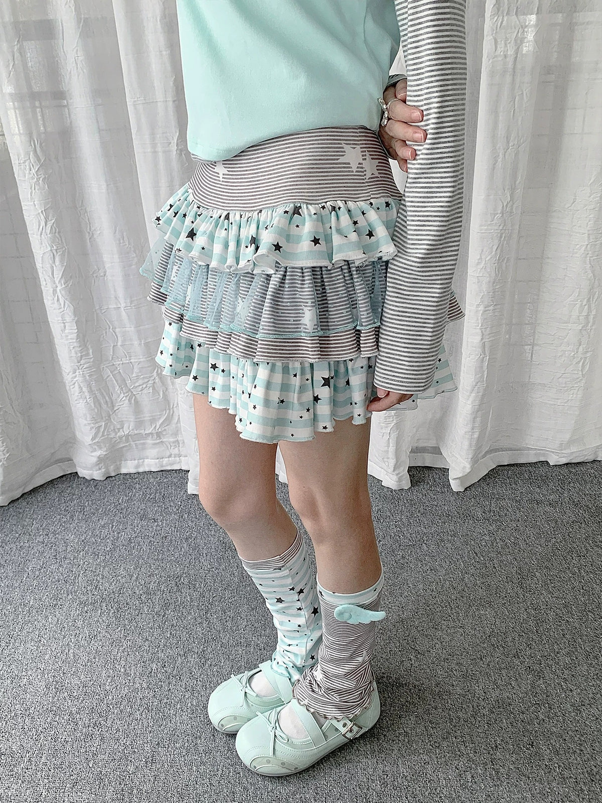 Star Stripe Tiered Ruffle Mini Skirt