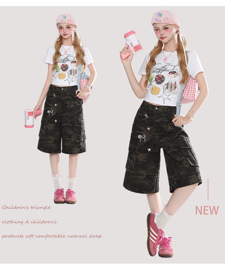 Pink Detail Camo Cargo Shorts