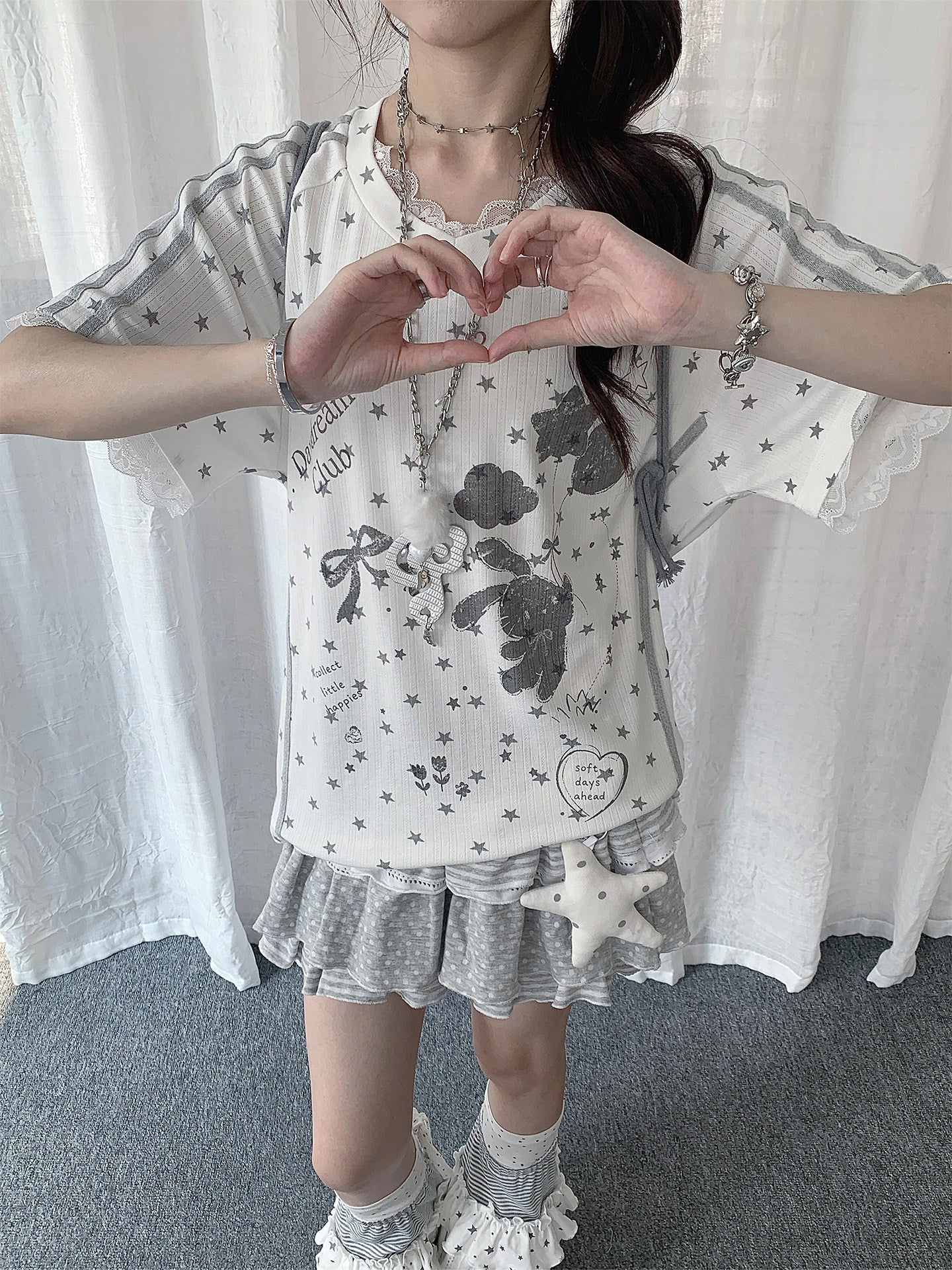 Star Dream Lace-Trim Oversized Tee