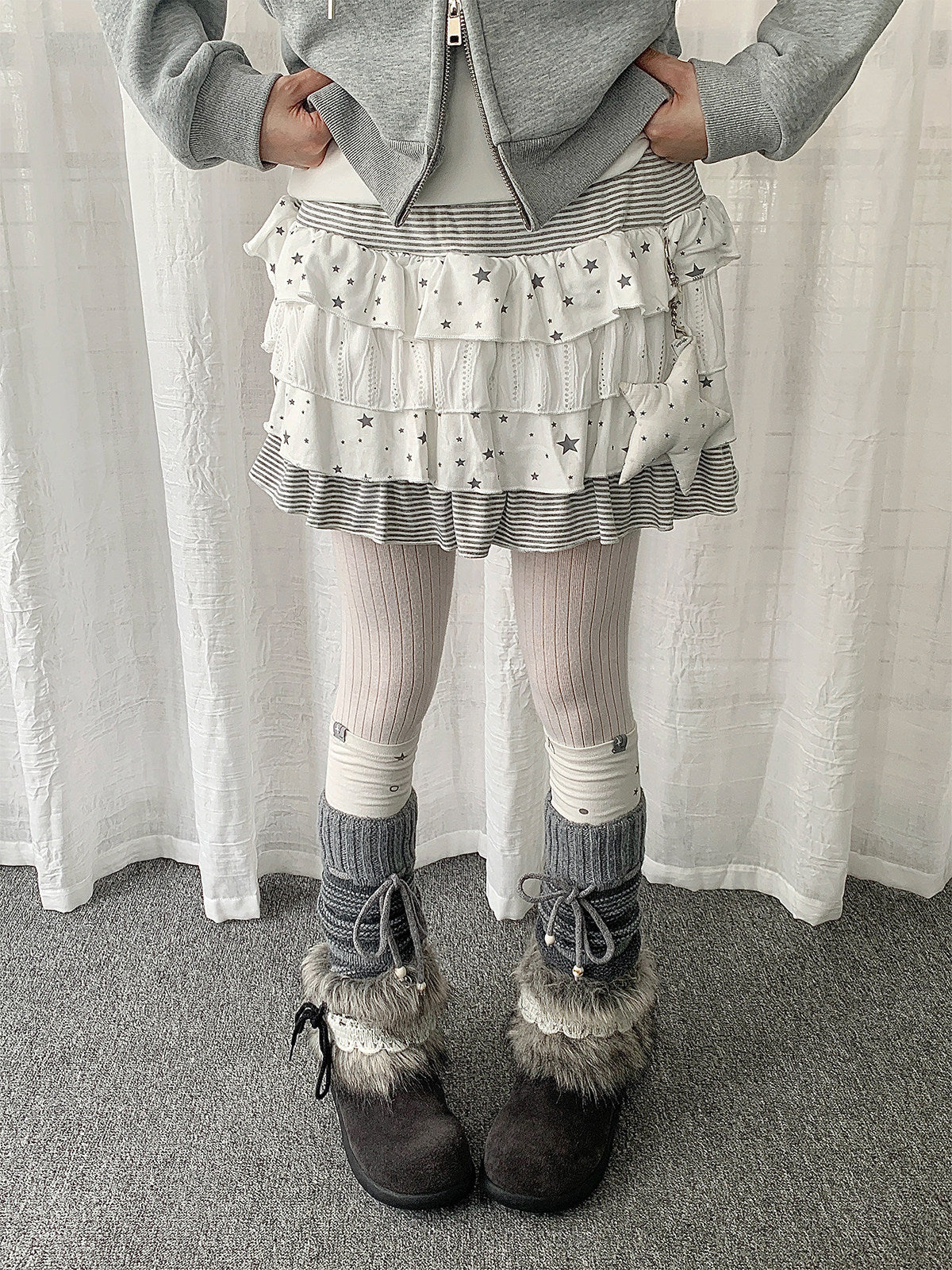 Star Stripe Tiered Ruffle Mini Skirt