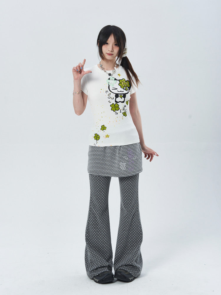 Polka Dot Layered Flare Skirt Pants