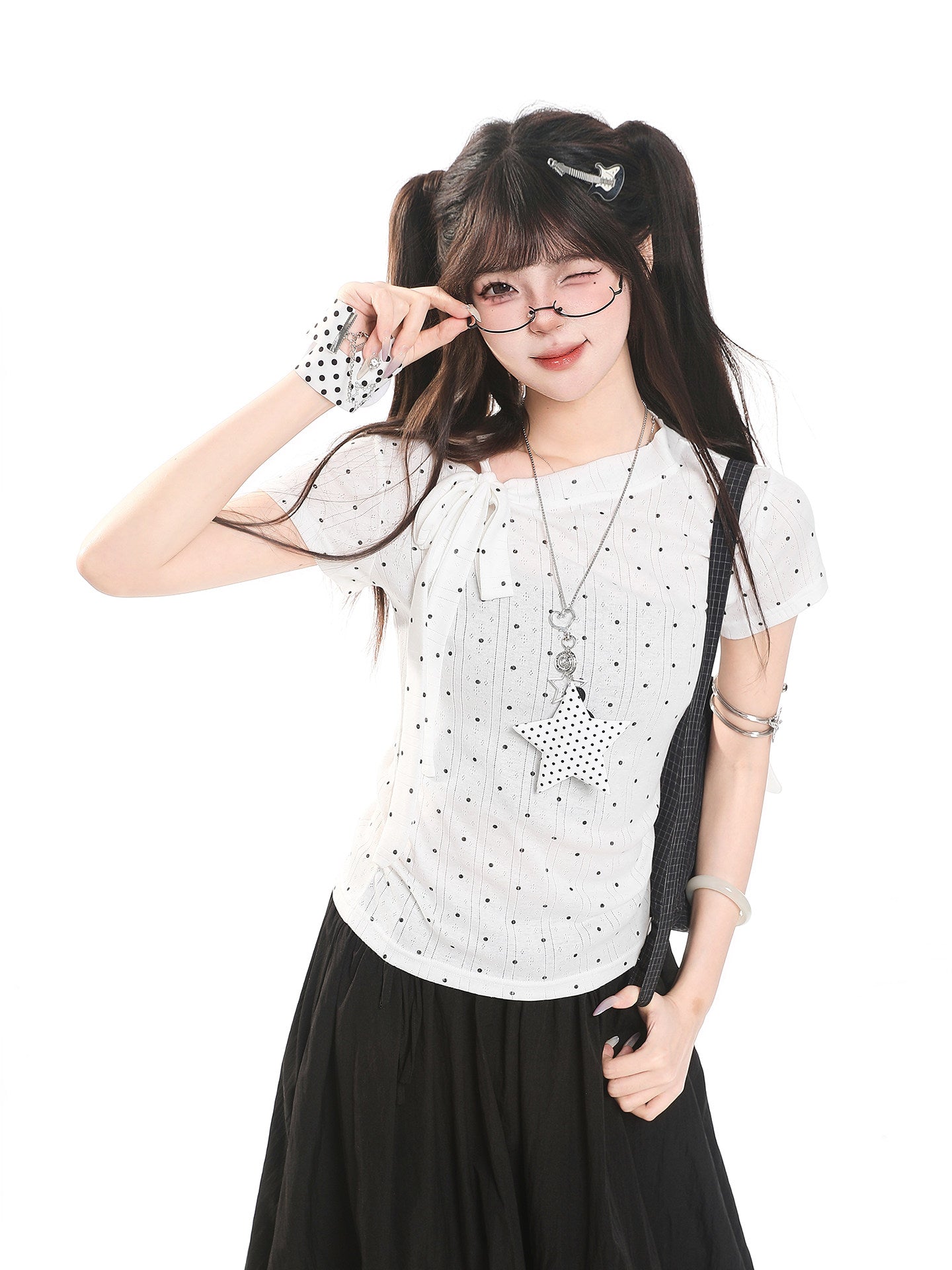 Polka Dot Tie-Neck Baby Tee