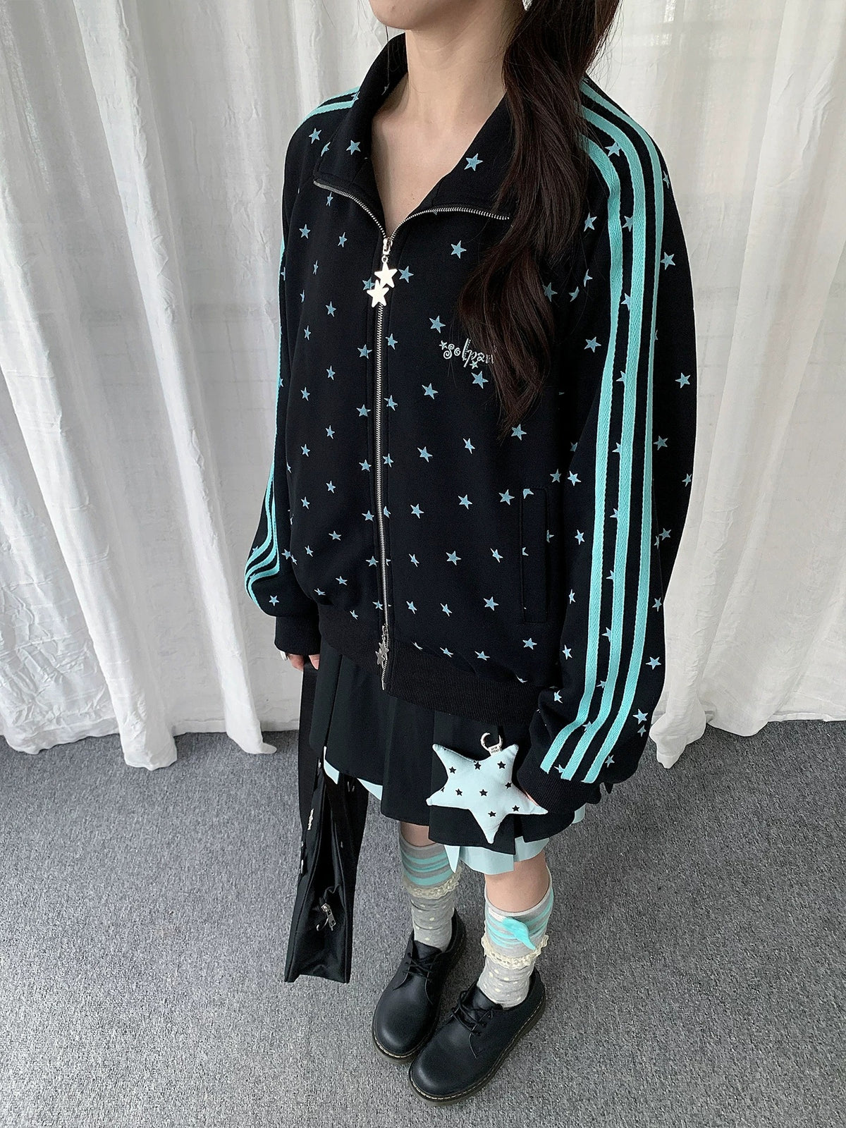 Star Print Double-Zip Track Jacket