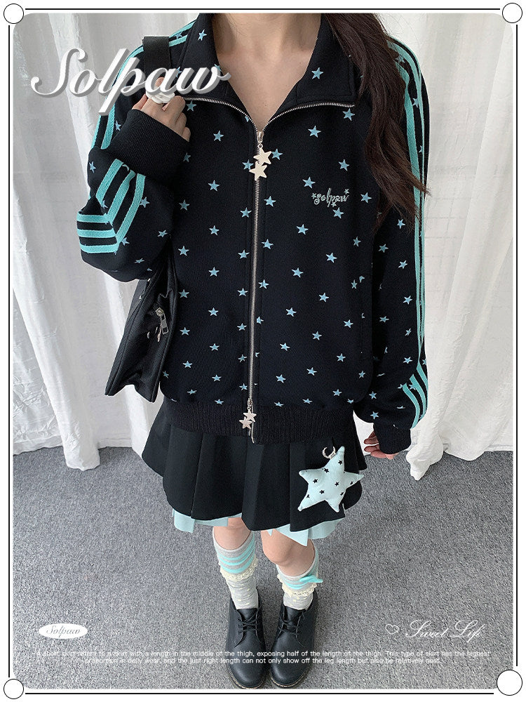 Star Print Double-Zip Track Jacket