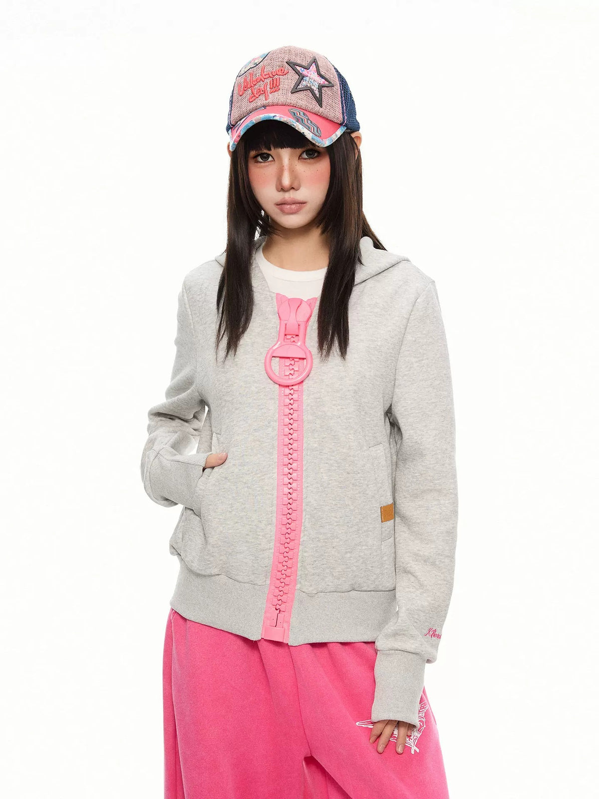 Oversized Contrast-Zip Hoodie