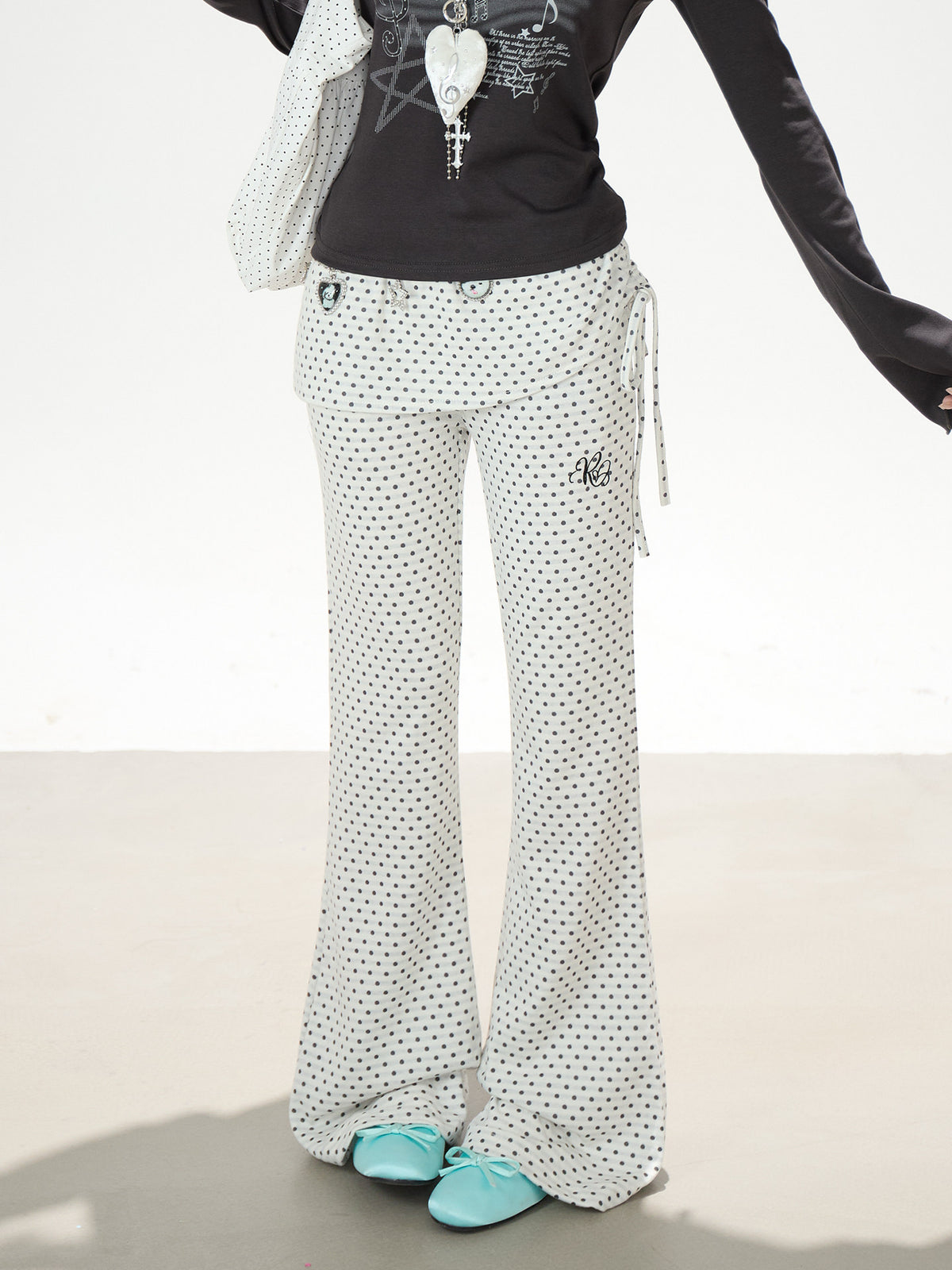 Polka Dot Wrap-Panel Flare Pants