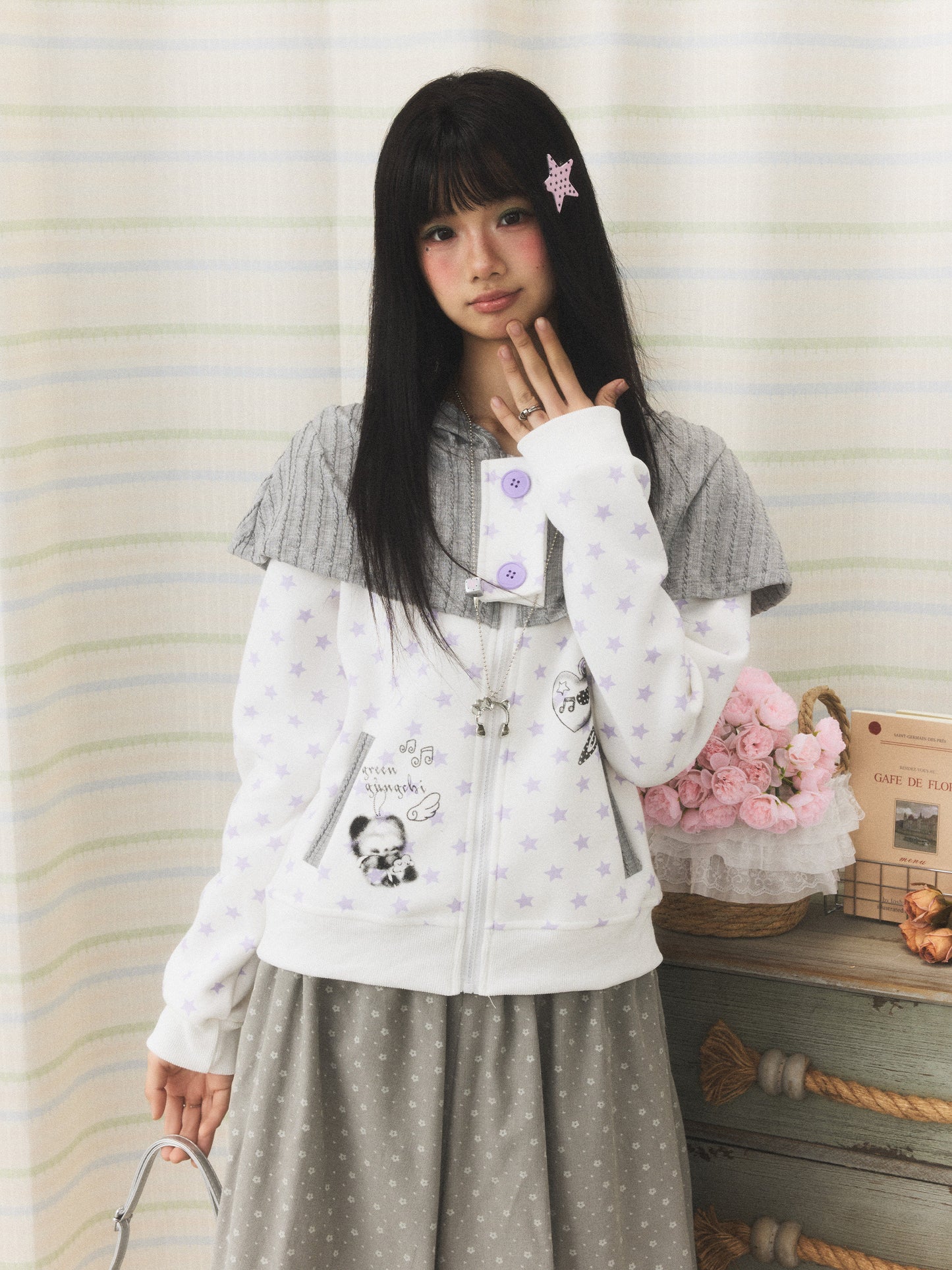 Starfall Cape-Layer Zip-Up Hoodie