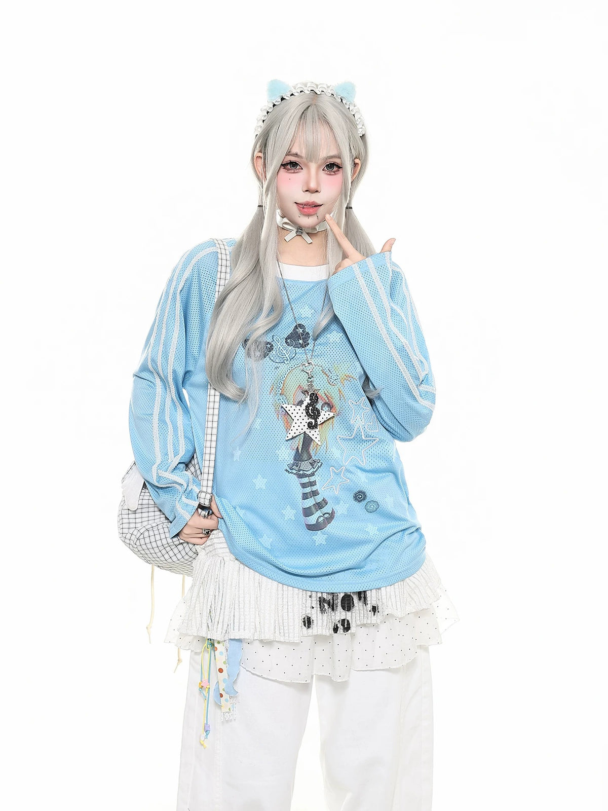 Star Stripe Mesh Long Sleeve Tee