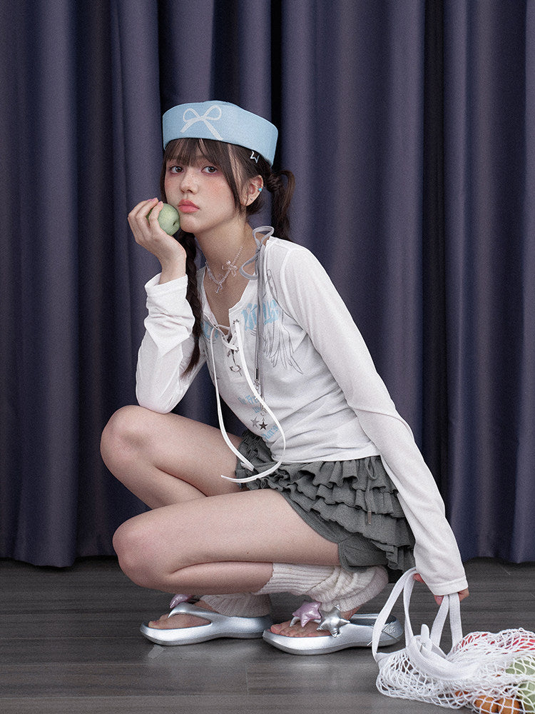 White Night Angel Wing Layered Top