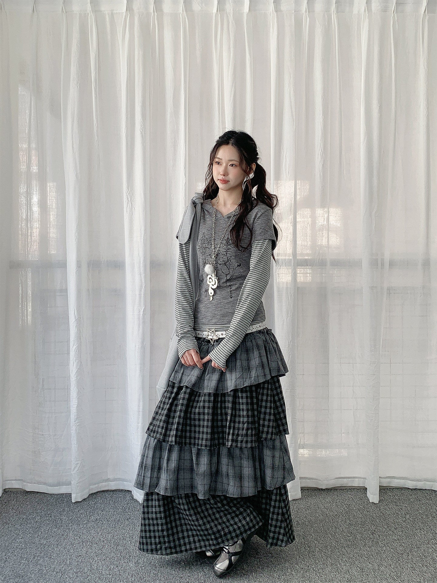 Layered Plaid Tiered Maxi Skirt