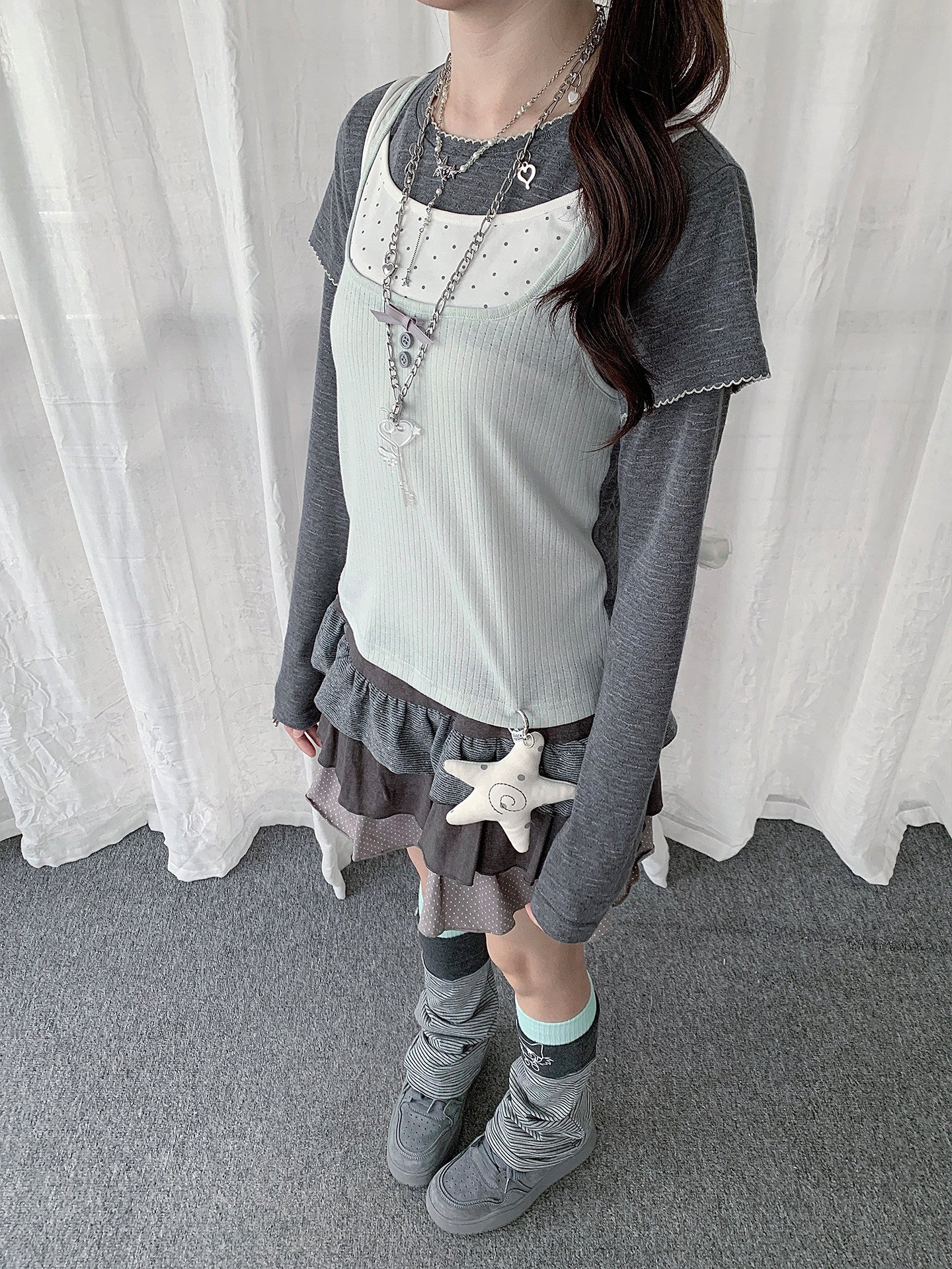 Mint Haze Faux Triple-Layer Long Sleeve Top