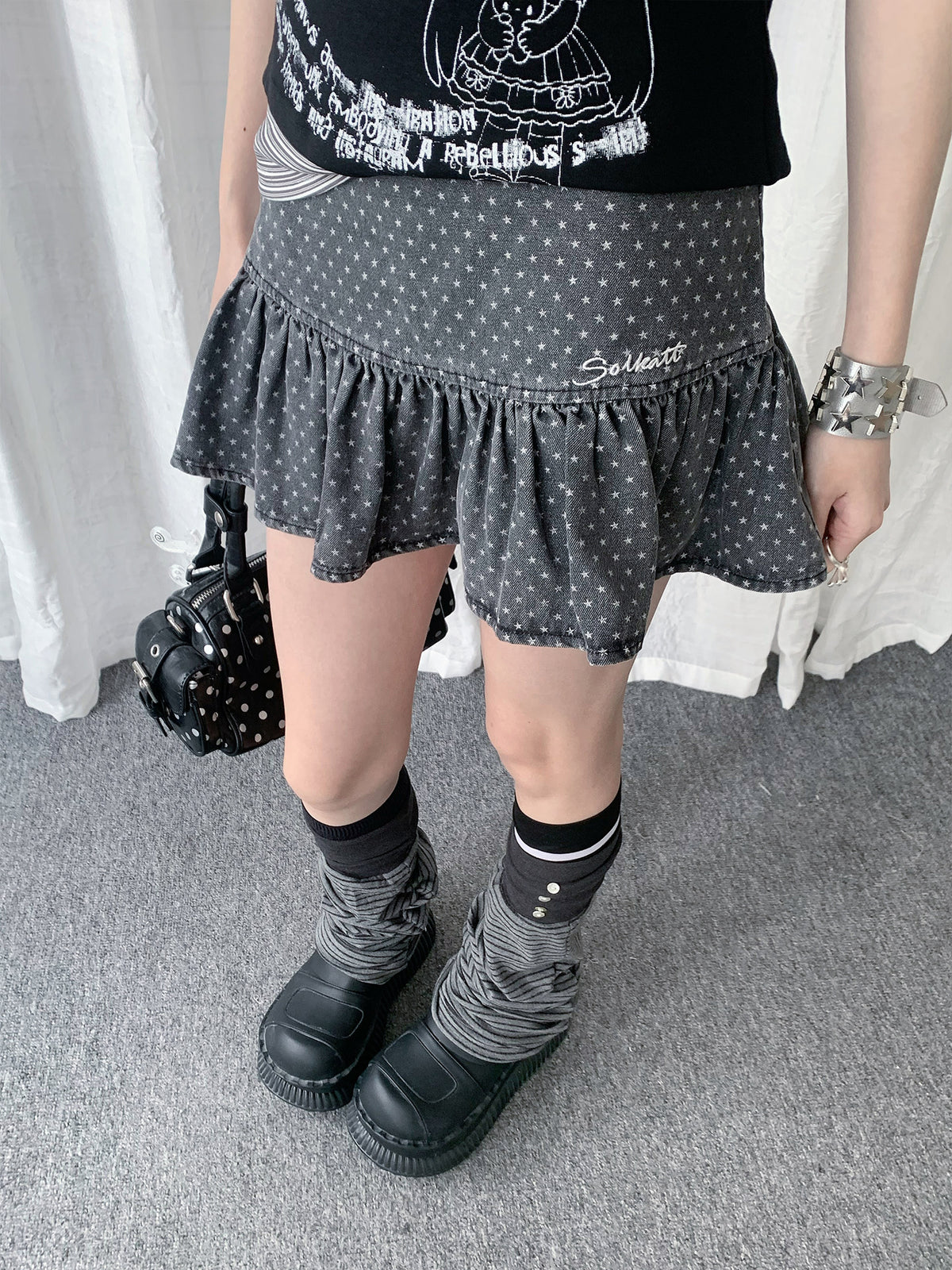 Washed Gray Star Ruffle Skort