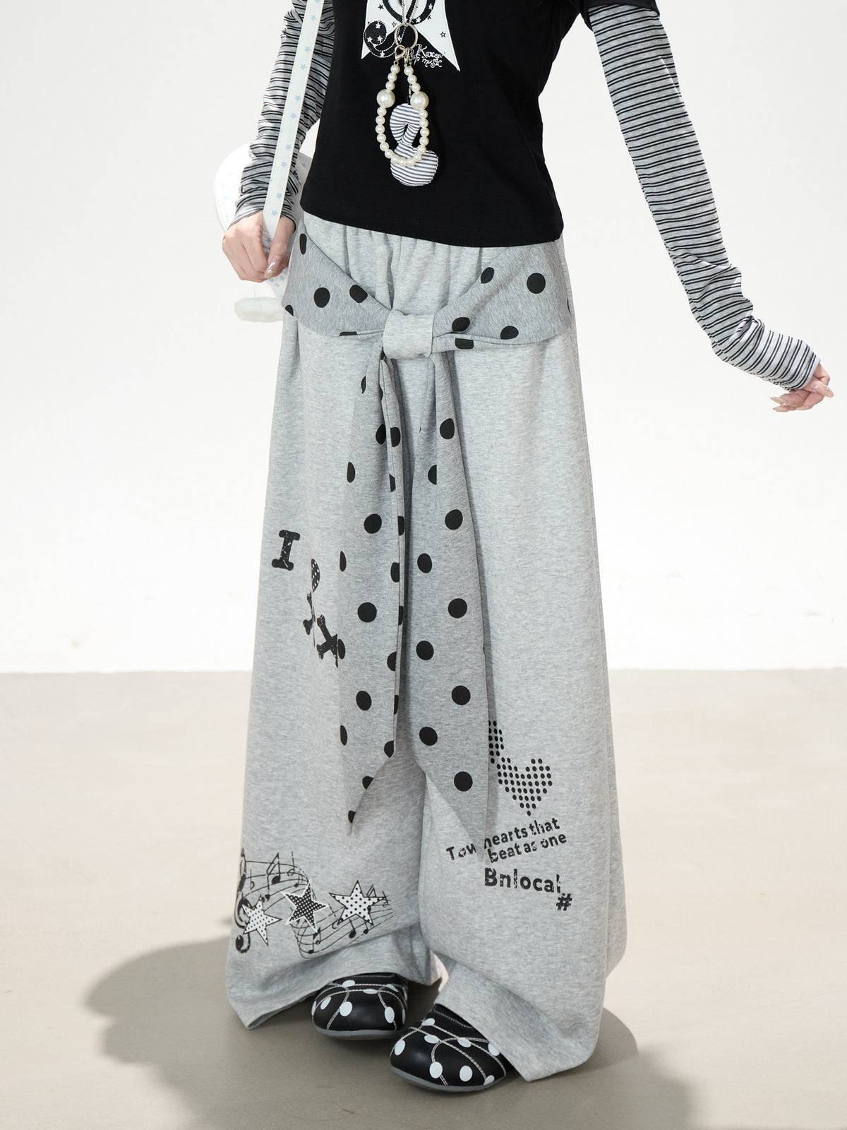 Music Note Star Tie-Waist Wide-Leg Sweatpants