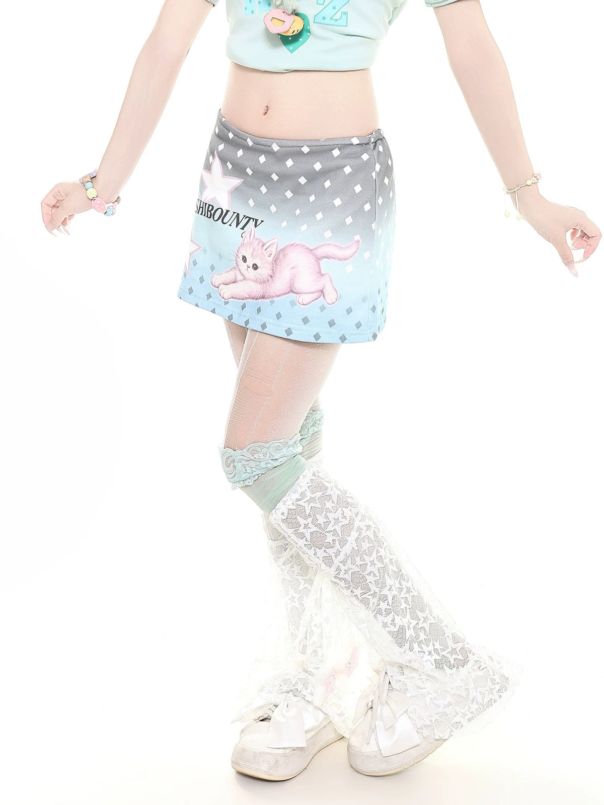 Pastel Kitten Graphic Mini Skort