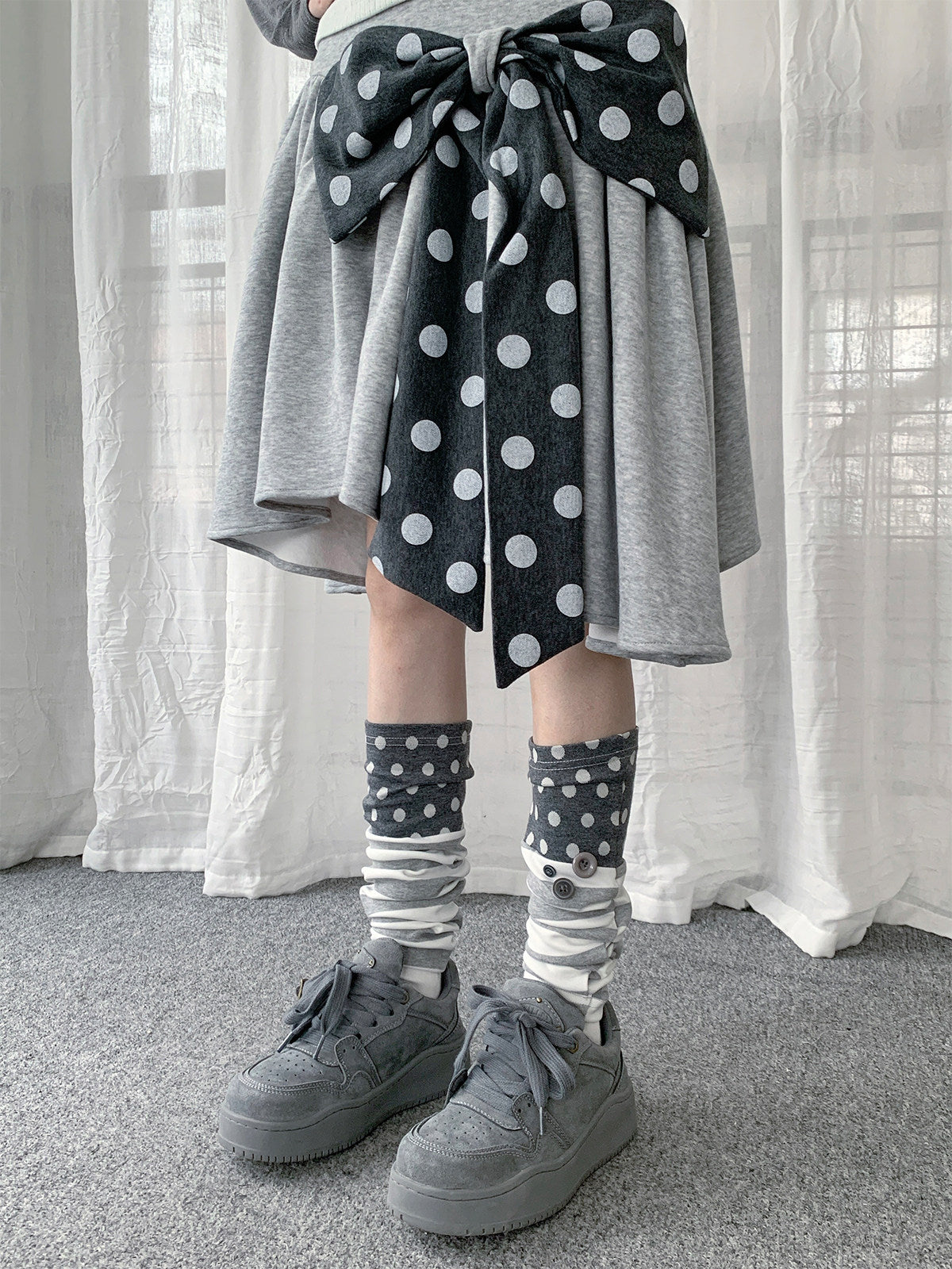 Polka Dot Stripe Button Slouch Leg Warmers