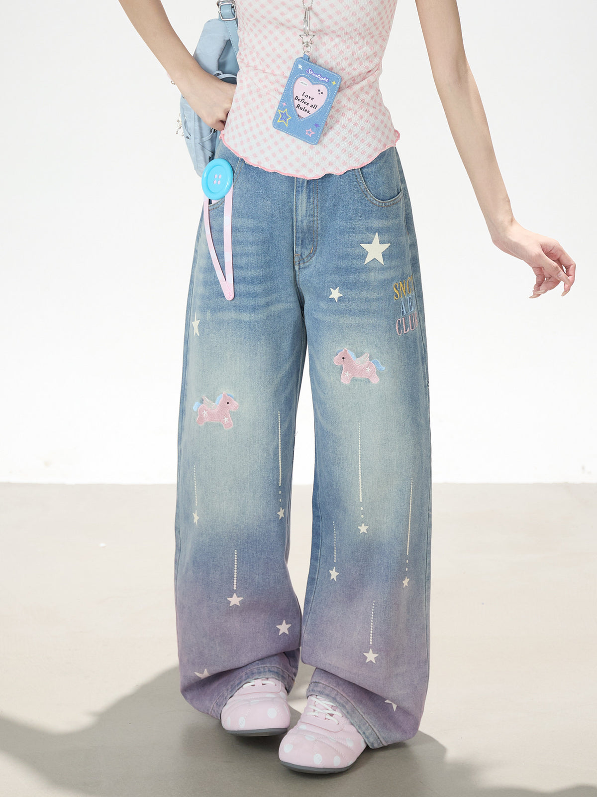 Dreamy Unicorn Star Washed Wide-Leg Jeans