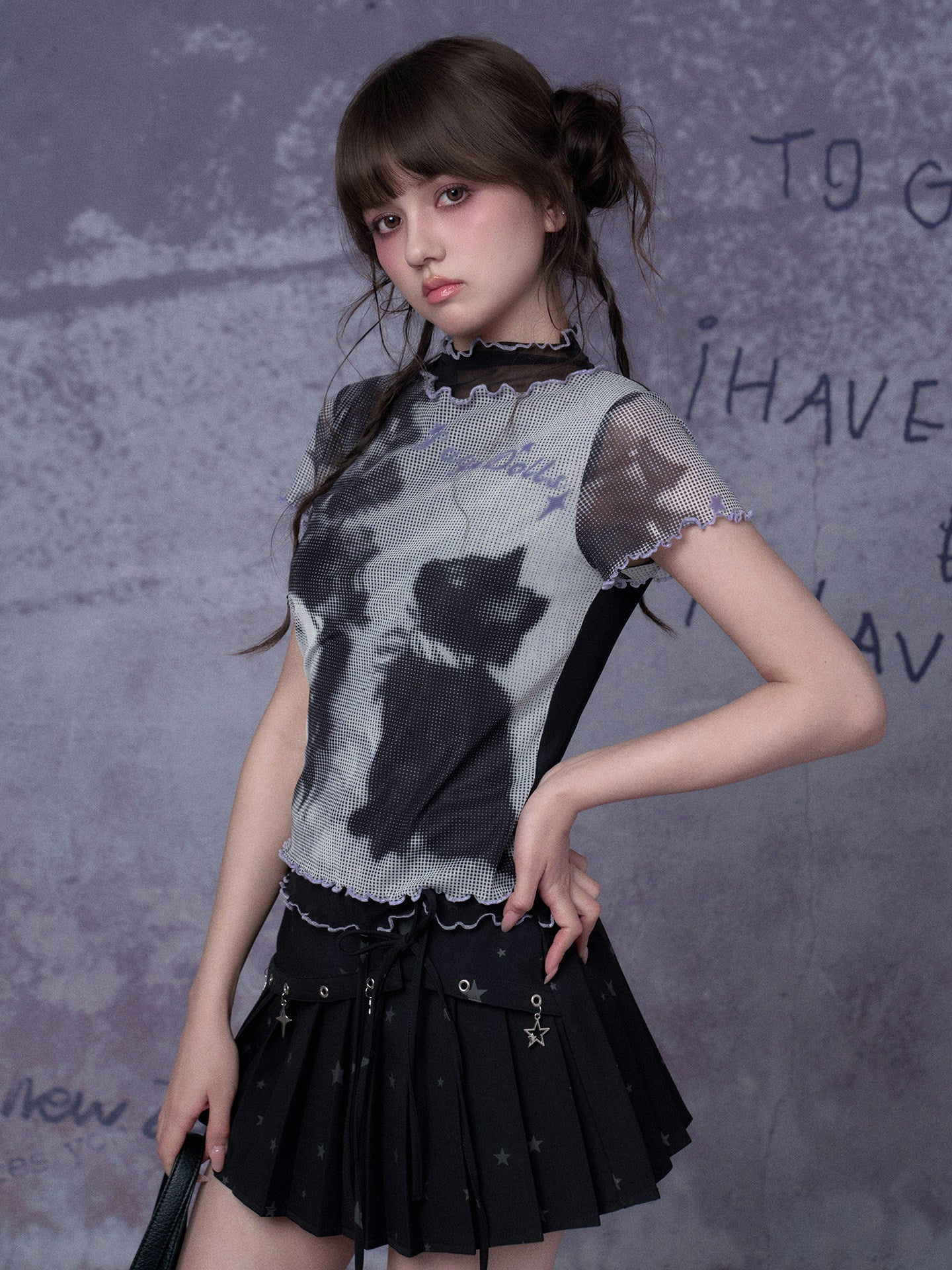Midnight Cat Double-Layer Mesh Tee
