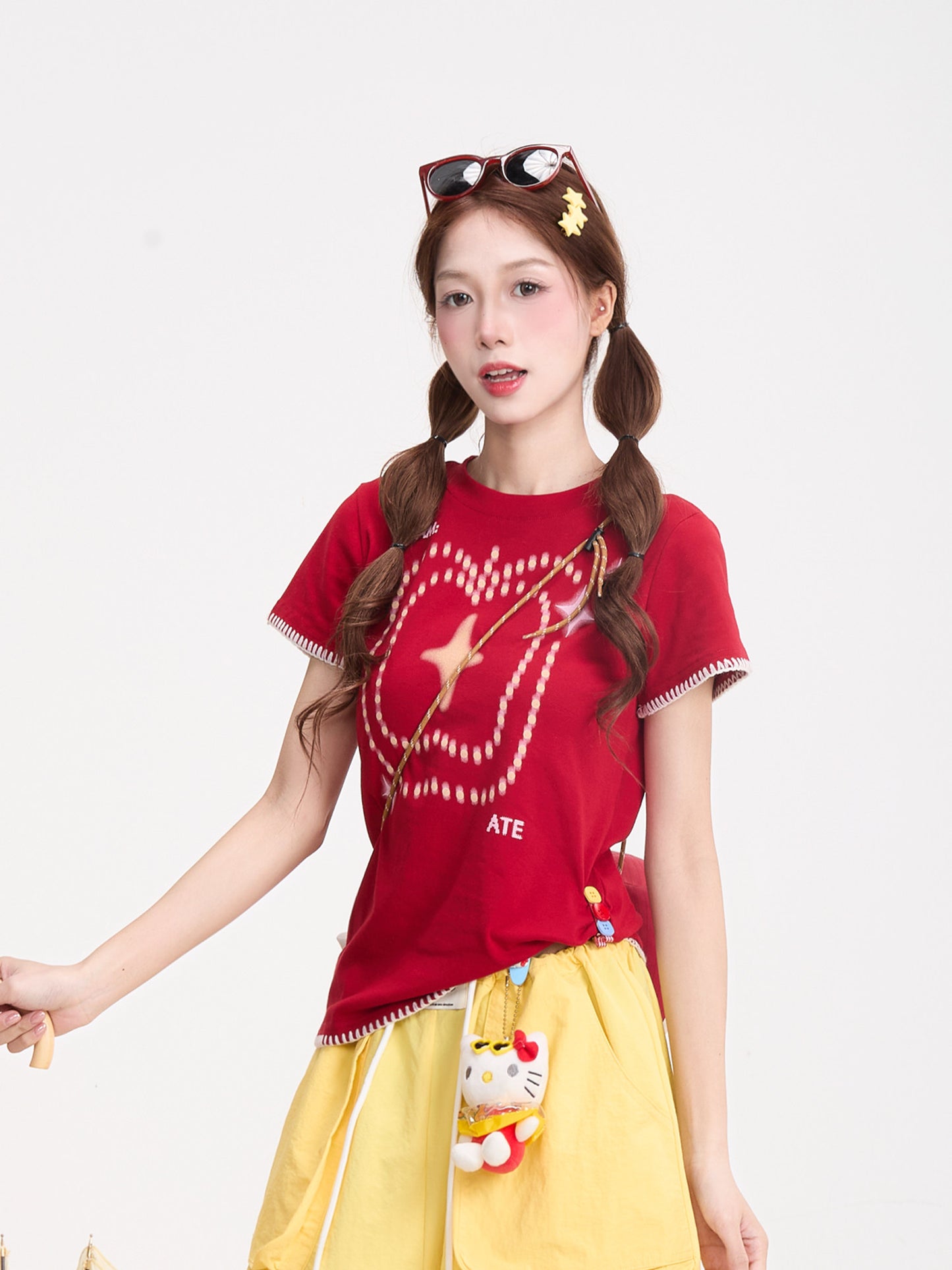 Red Star Baby Tee & Yellow Wide-Leg Pants