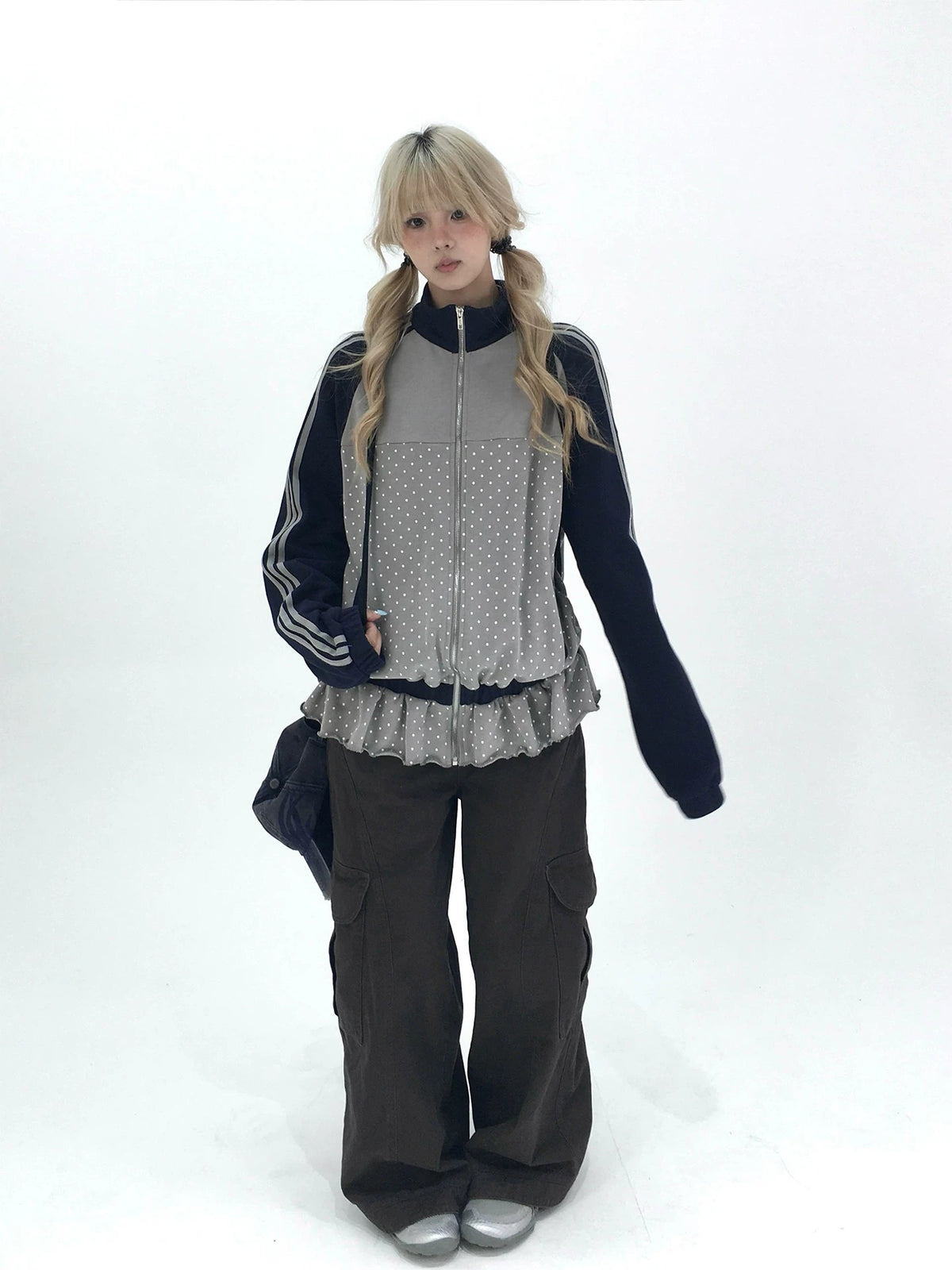 Washed Gray Tea Wide-Leg Cargo Pants