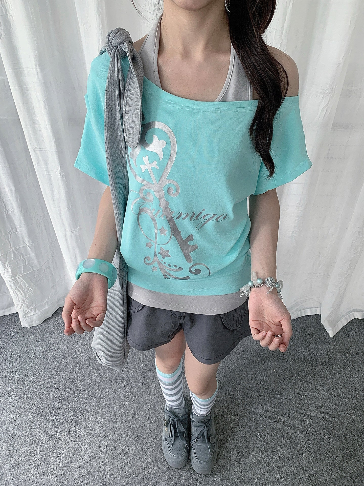Off-Shoulder Layered Halter Tee