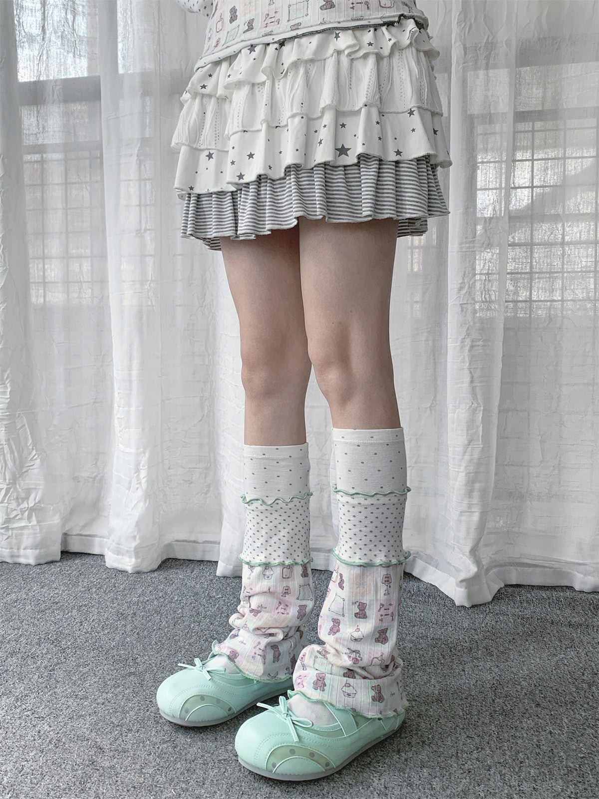 Teddy Bear Polka Dot Patchwork Leg Warmers
