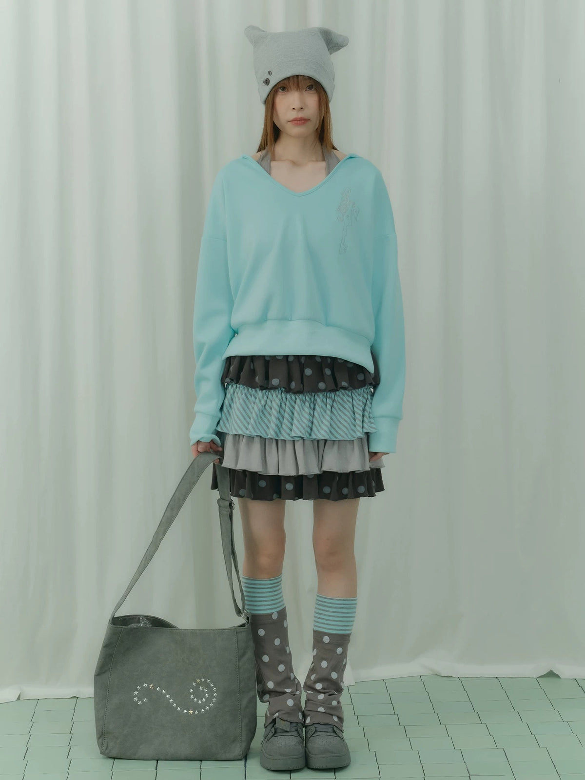 Mint Haze Faux-Layer Halter Hooded Sweatshirt