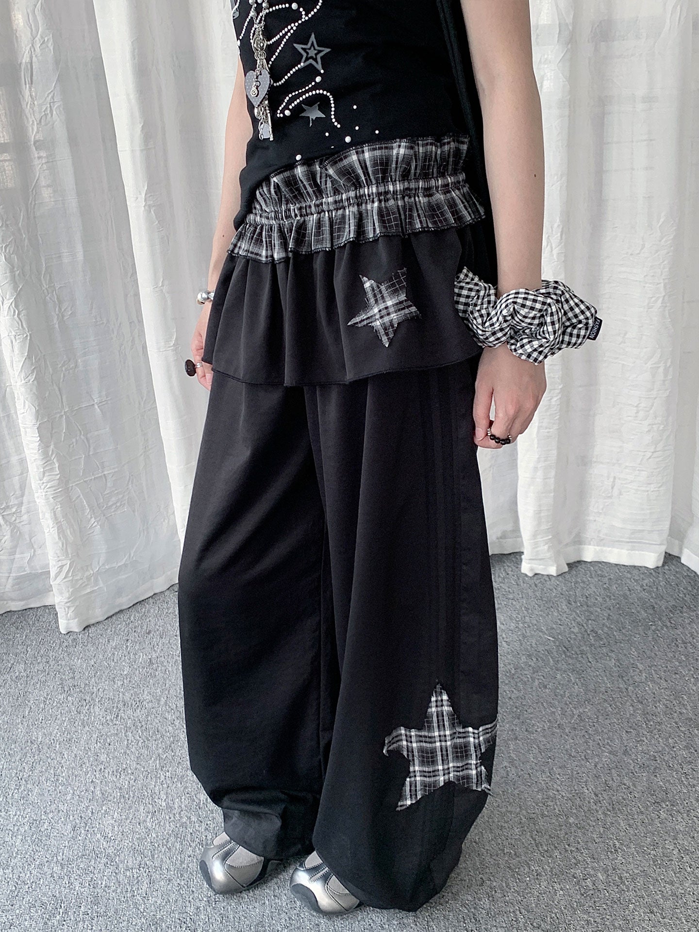 Star Patch Layered Overskirt Wide-Leg Pants Set