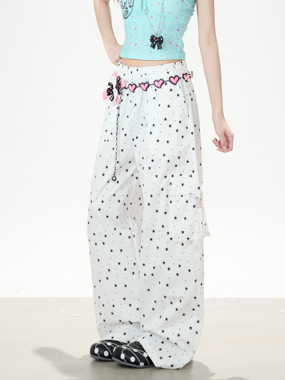 Allover Star Cargo Wide Leg Pants