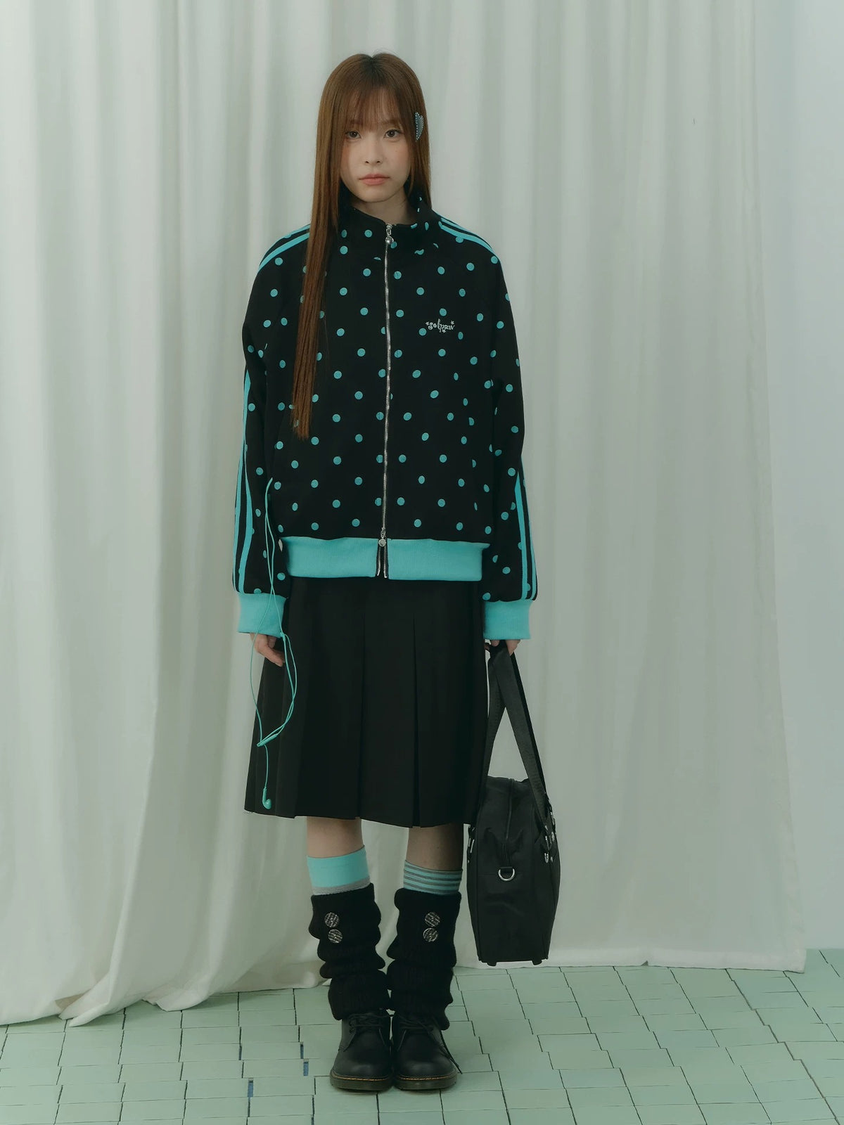 Mint Polka Dot Double-Zip Track Jacket