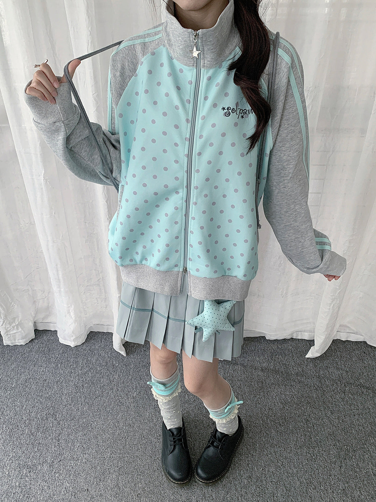 Polka Dot Stripe Zip-Up Track Jacket