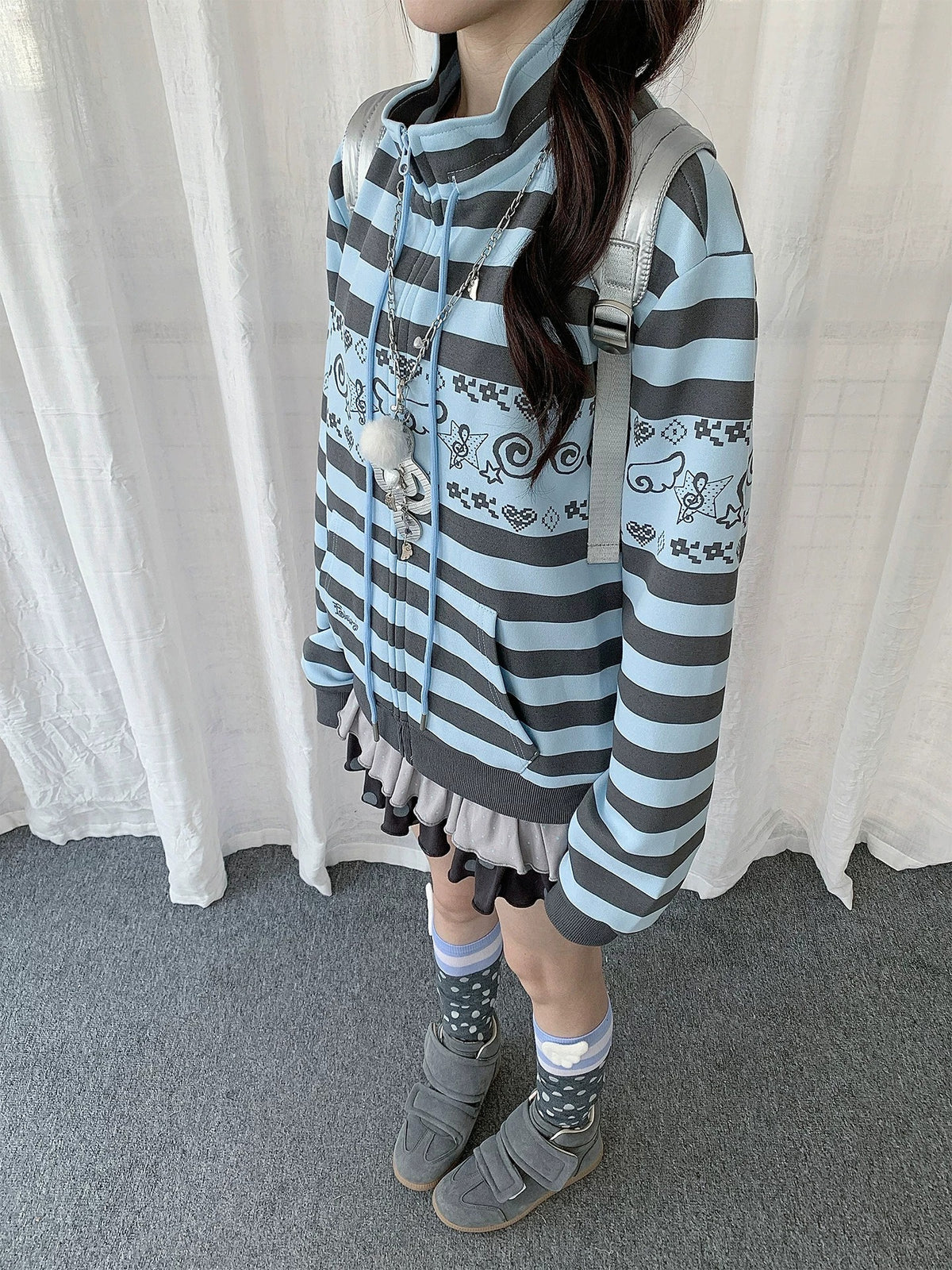 Striped Graphic Zip-Up Jacket