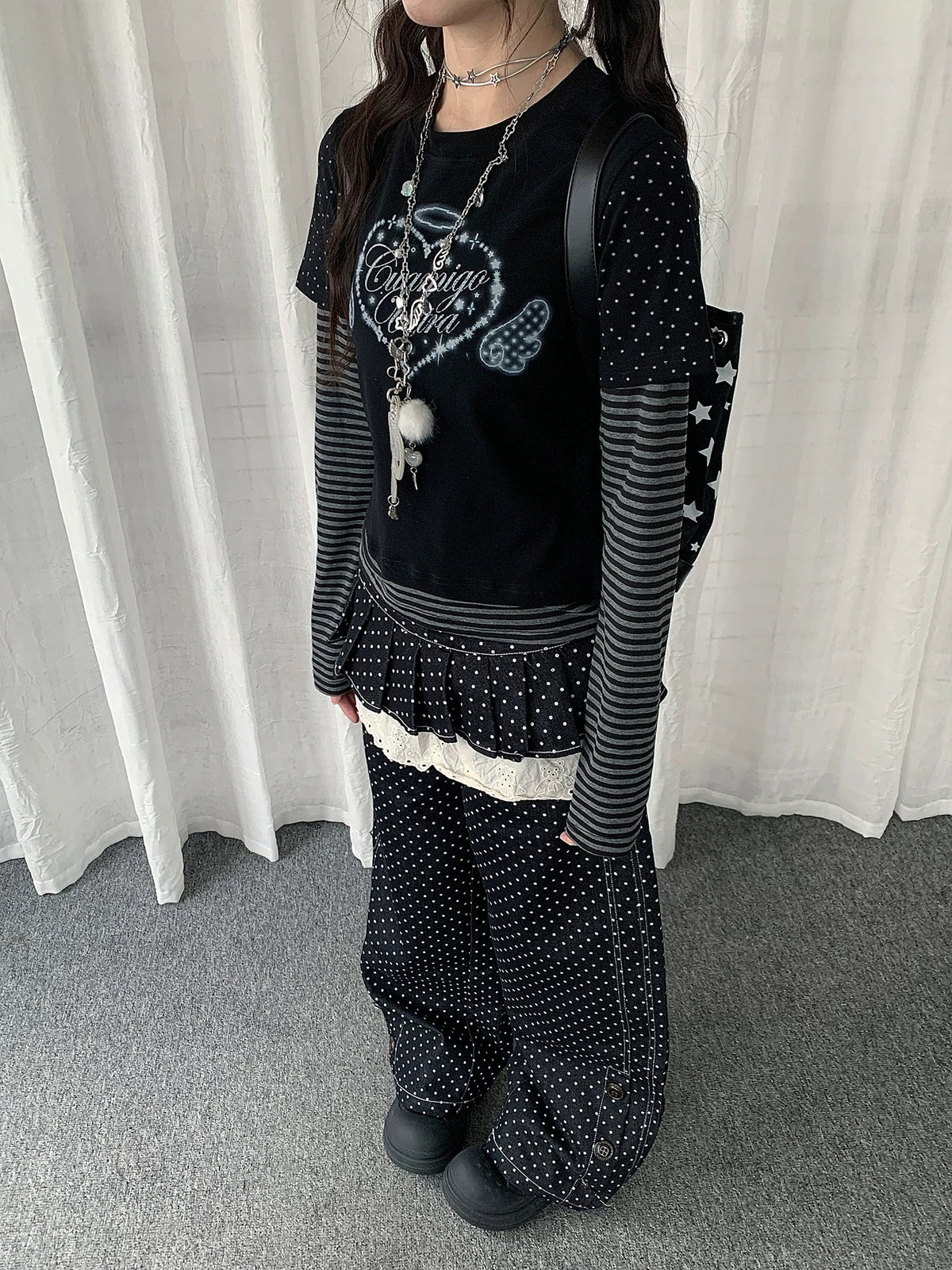 Angel Heart Stripe Layered Long Sleeve Top