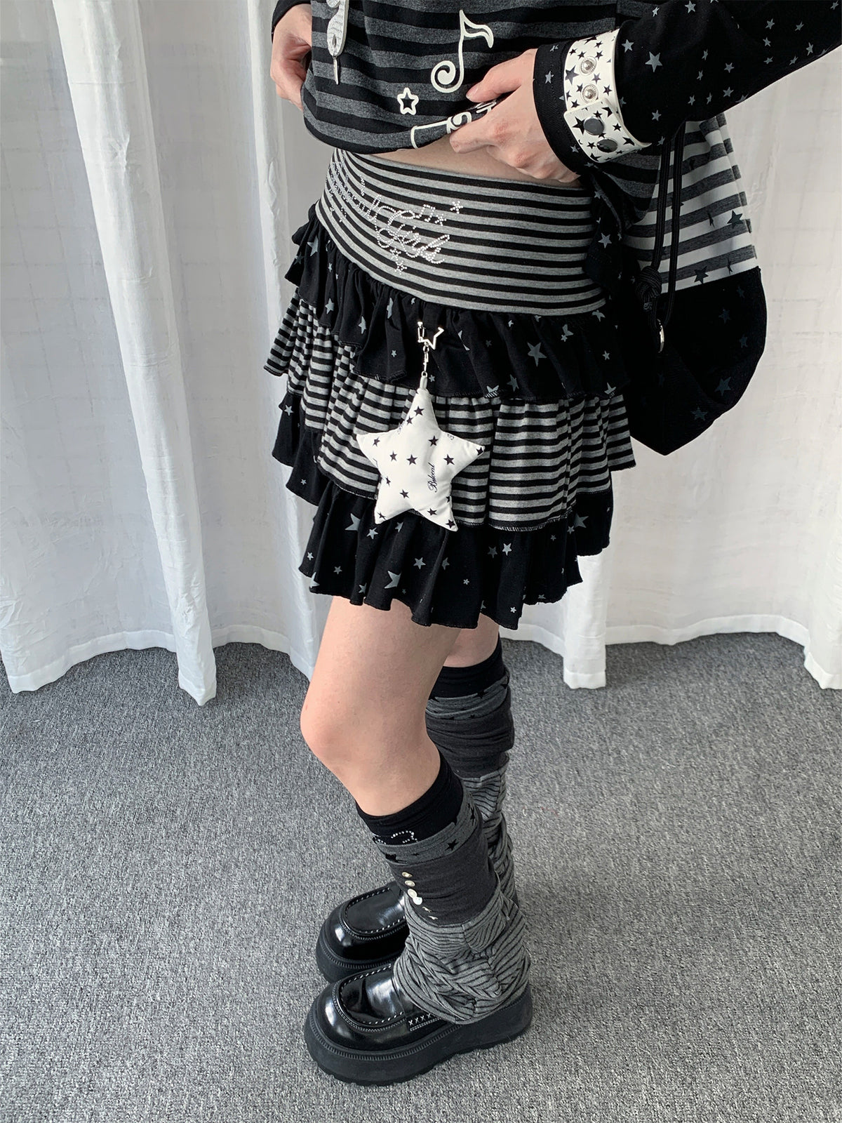 Star Stripe Tiered Ruffle Mini Skirt with Charm