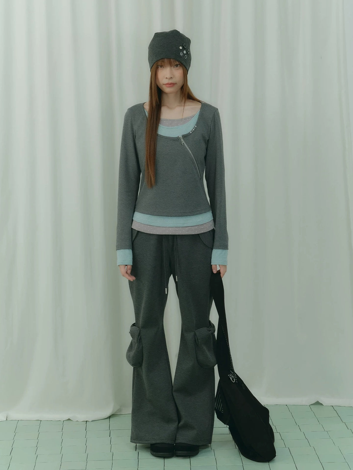 Bow-Pocket Flared Wide-Leg Pants